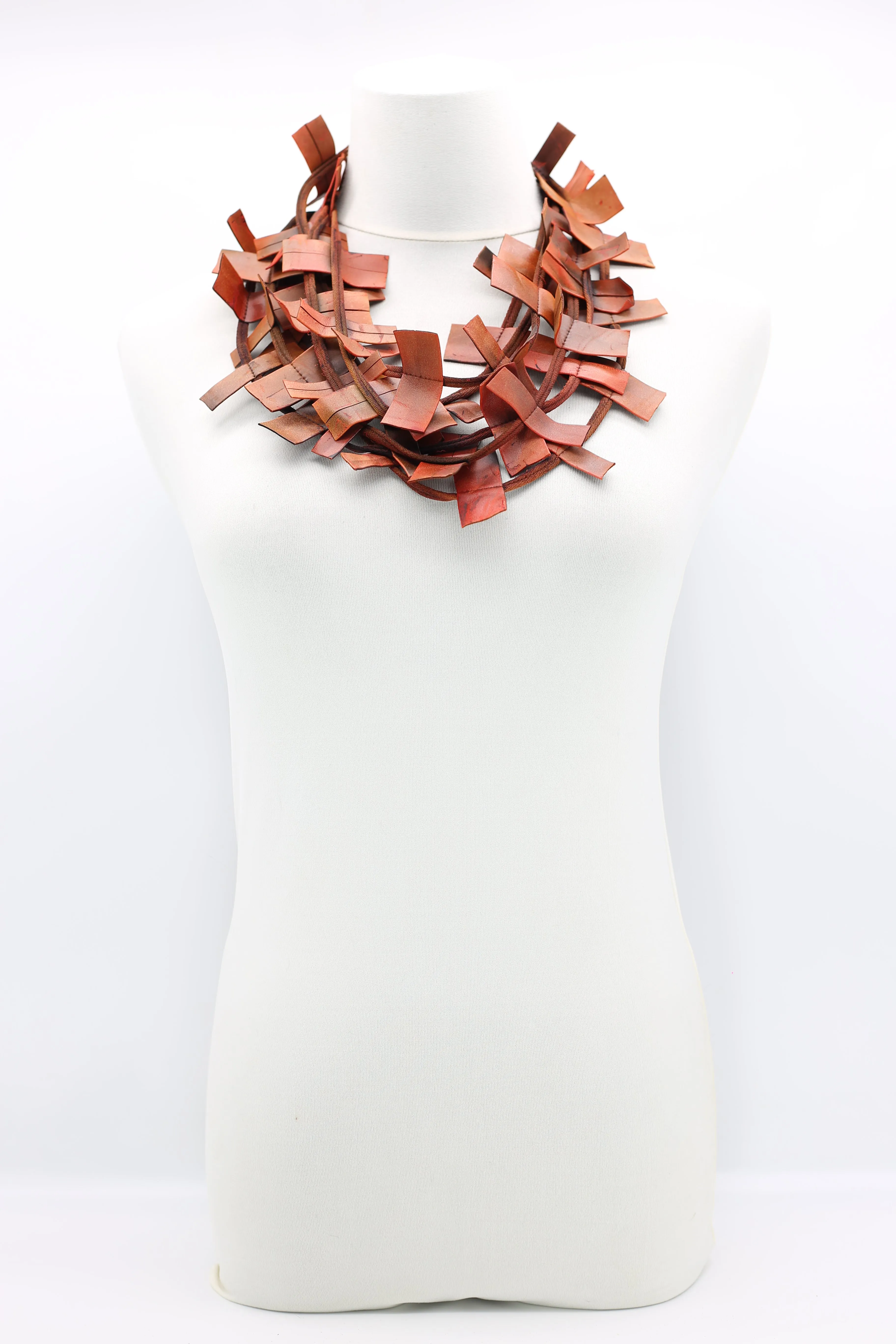 Recycled Leatherette Rectangles Necklace - Hand-painted