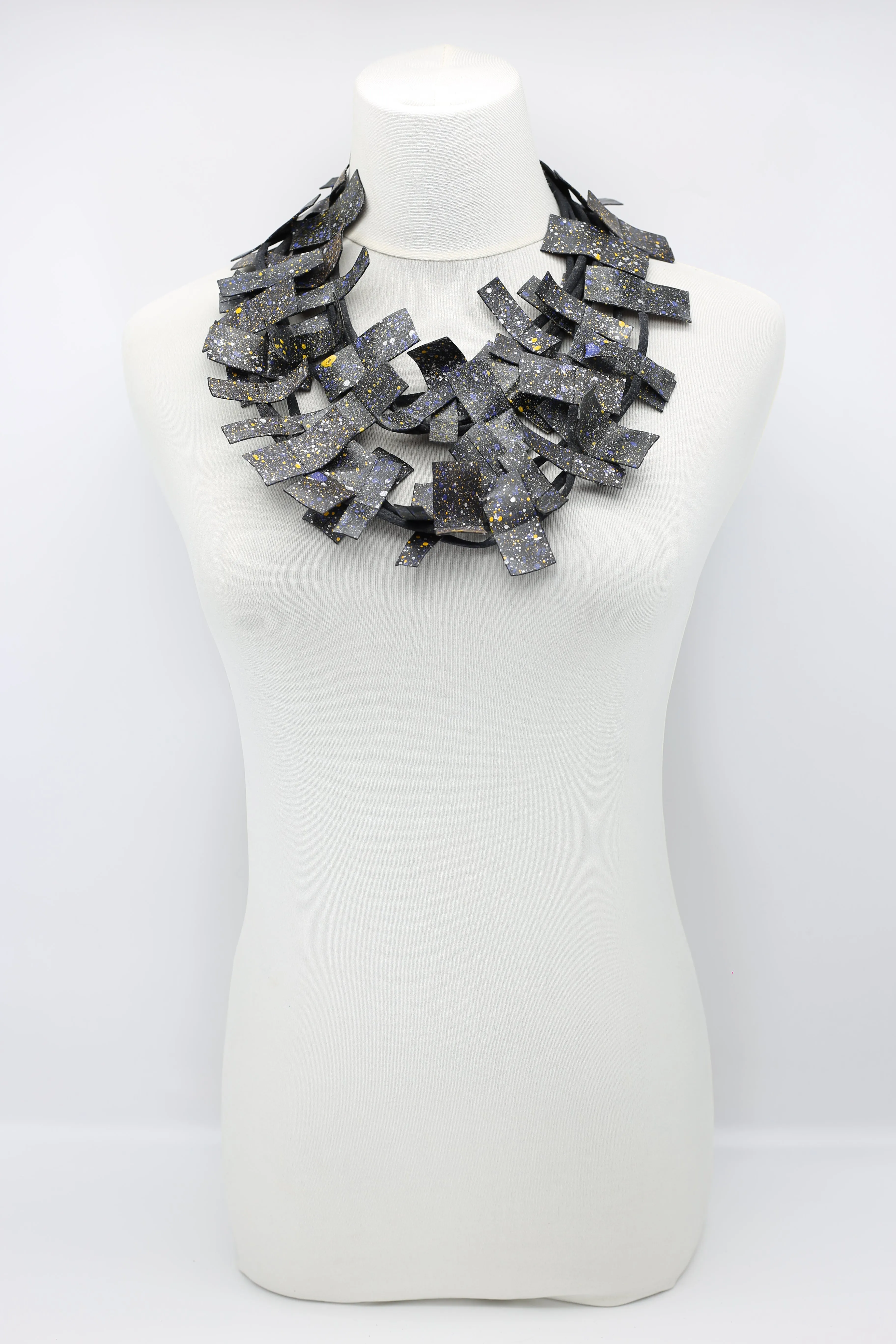 Recycled Leatherette Rectangles Necklace - Hand-painted