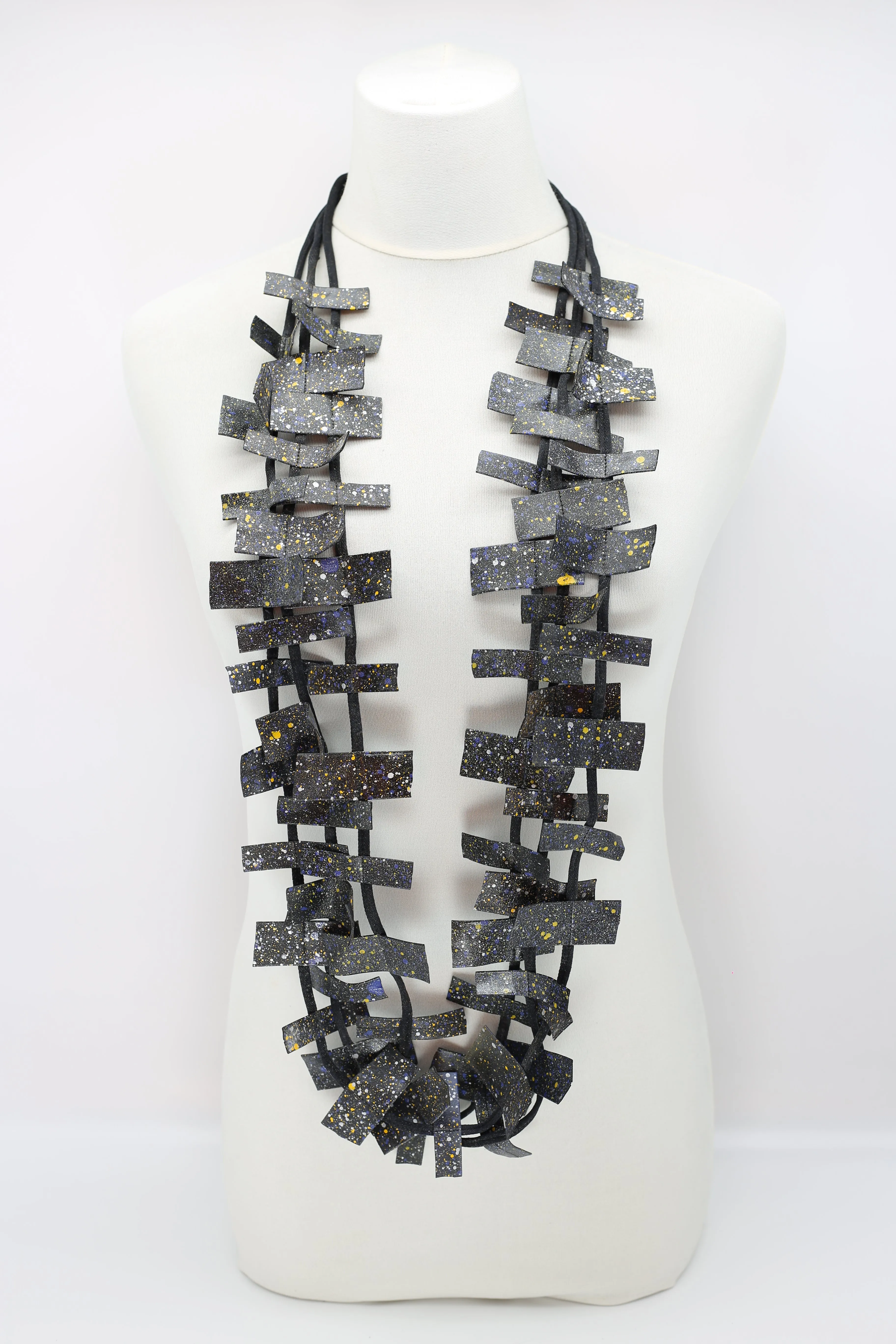 Recycled Leatherette Rectangles Necklace - Hand-painted