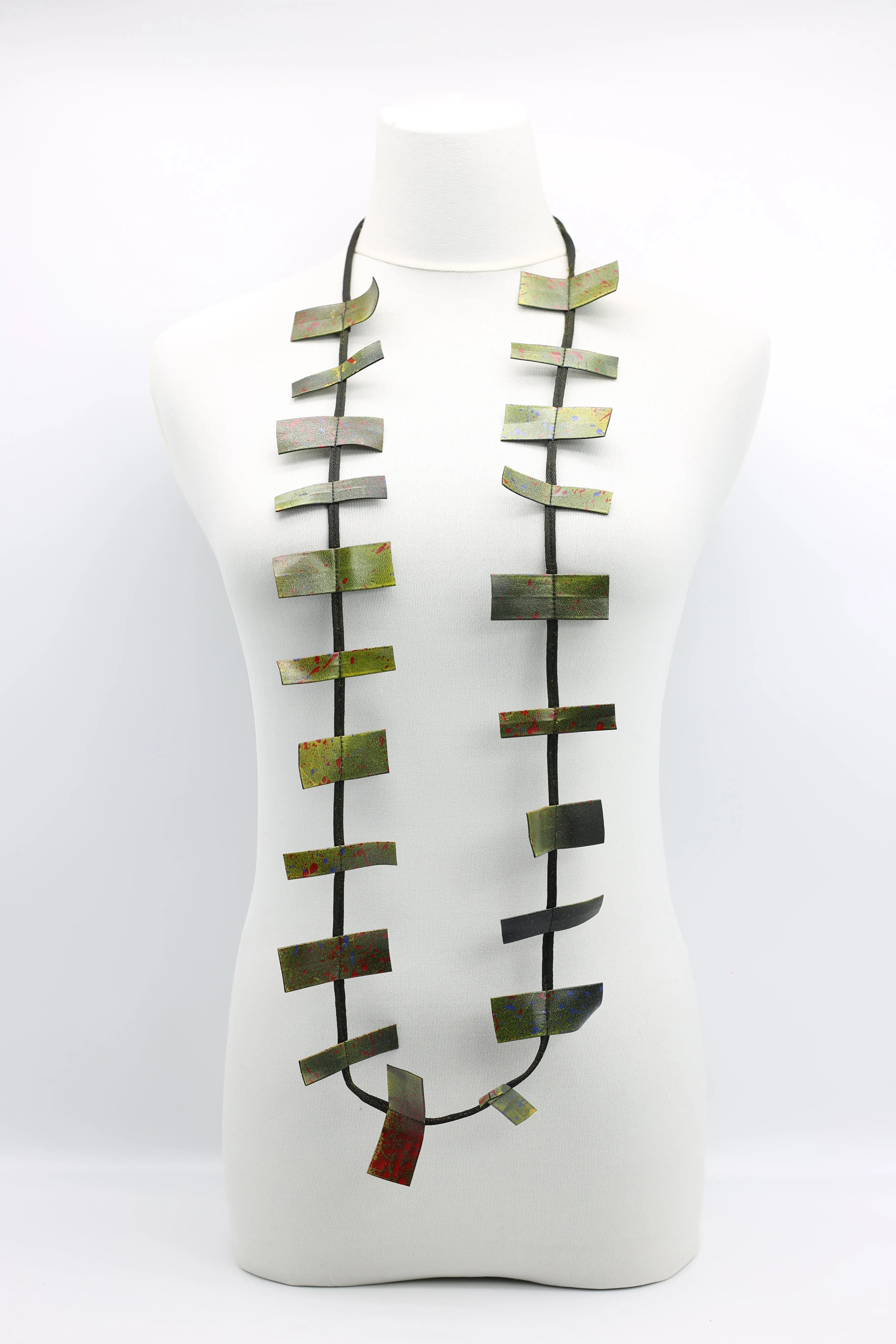 Recycled Leatherette Rectangles Necklace - Hand-painted