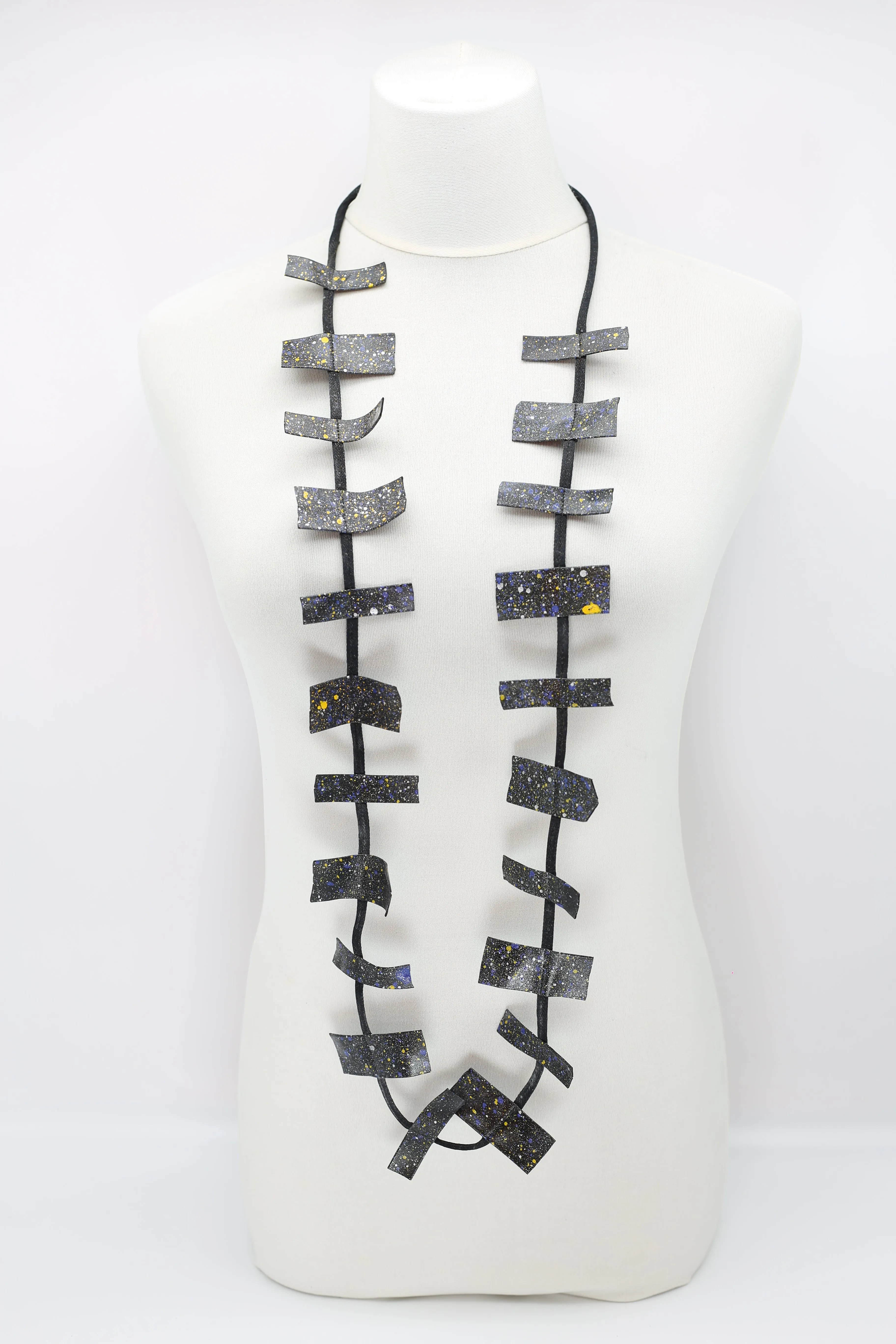Recycled Leatherette Rectangles Necklace - Hand-painted
