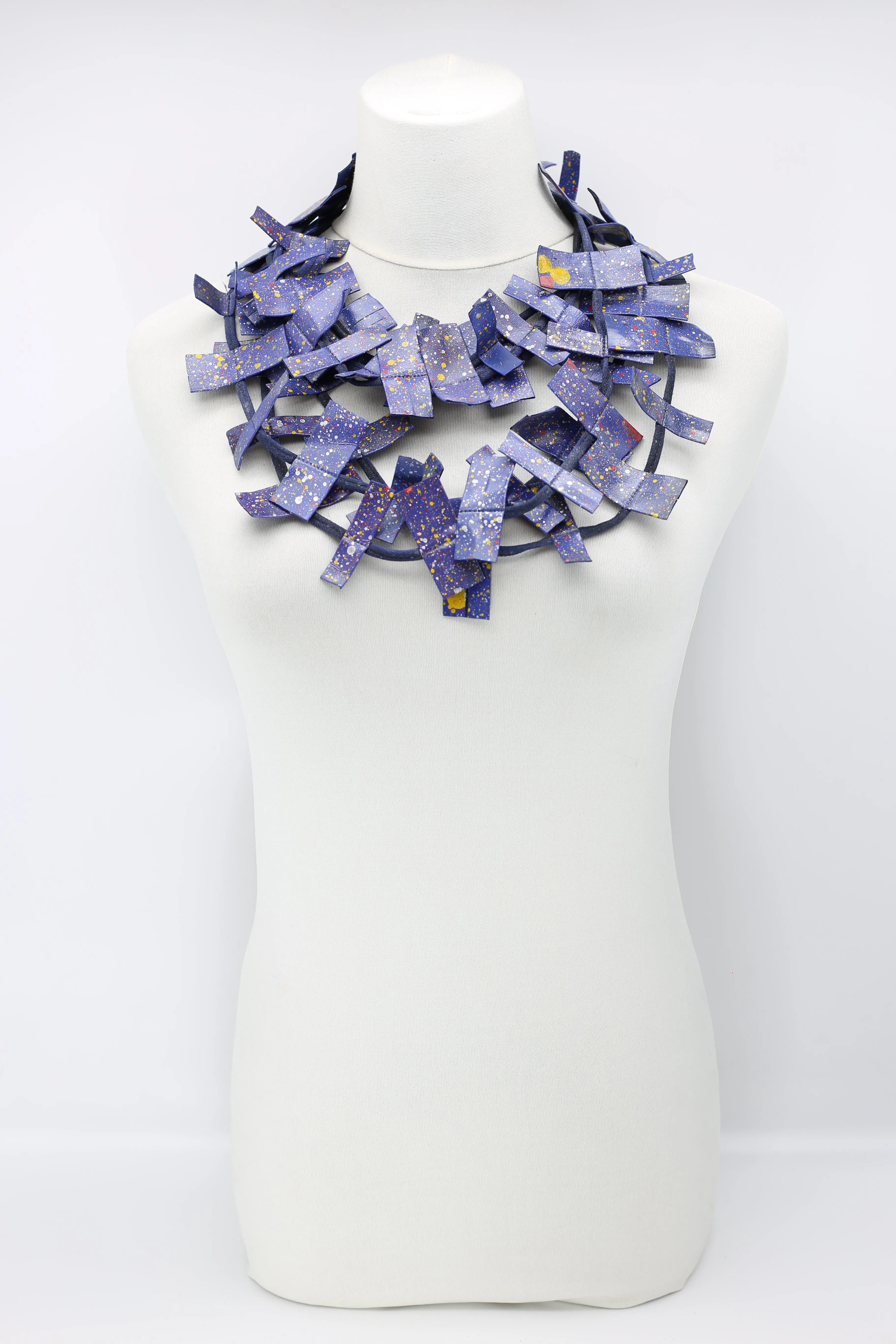Recycled Leatherette Rectangles Necklace - Hand-painted
