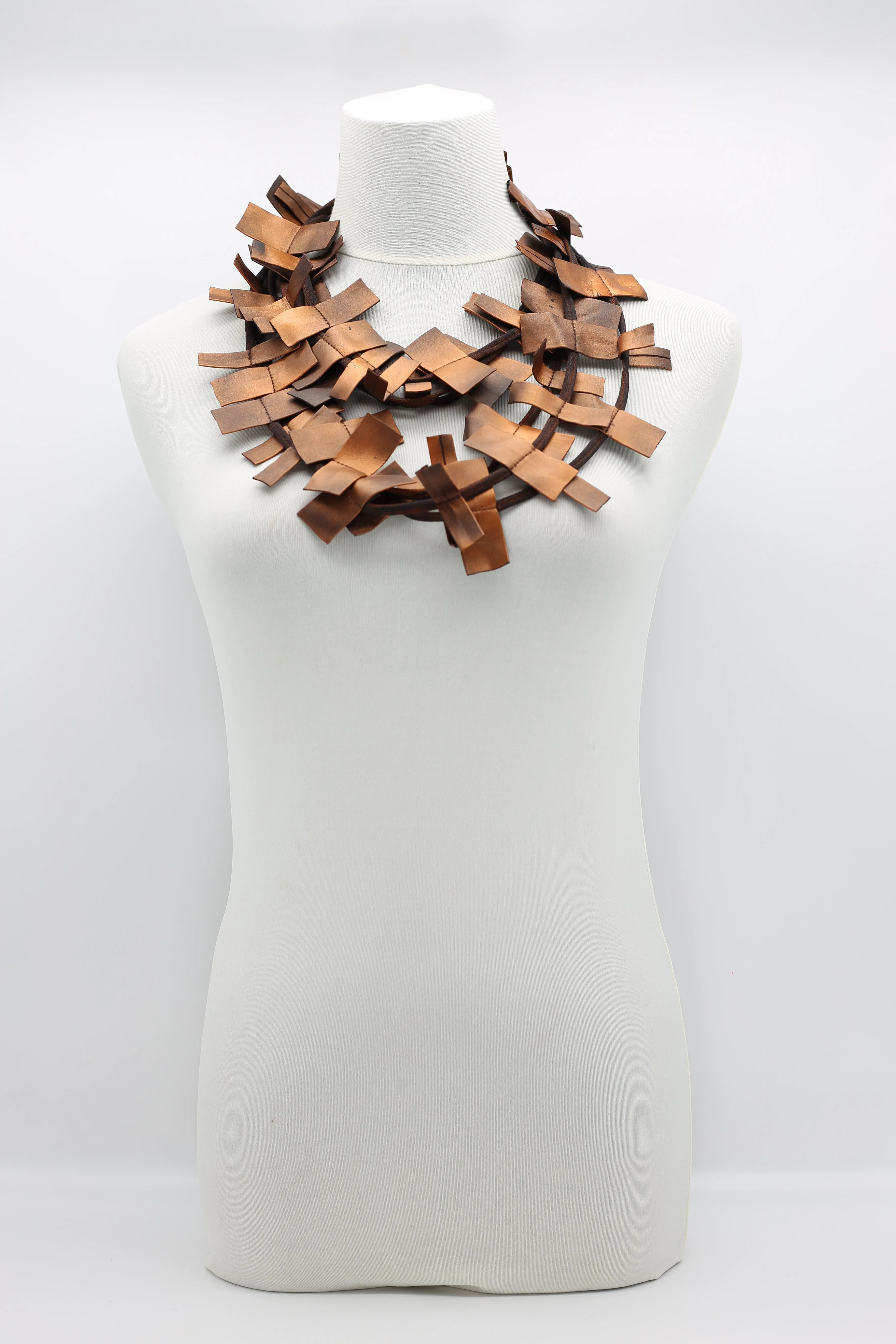 Recycled Leatherette Rectangles Necklace - Hand-painted