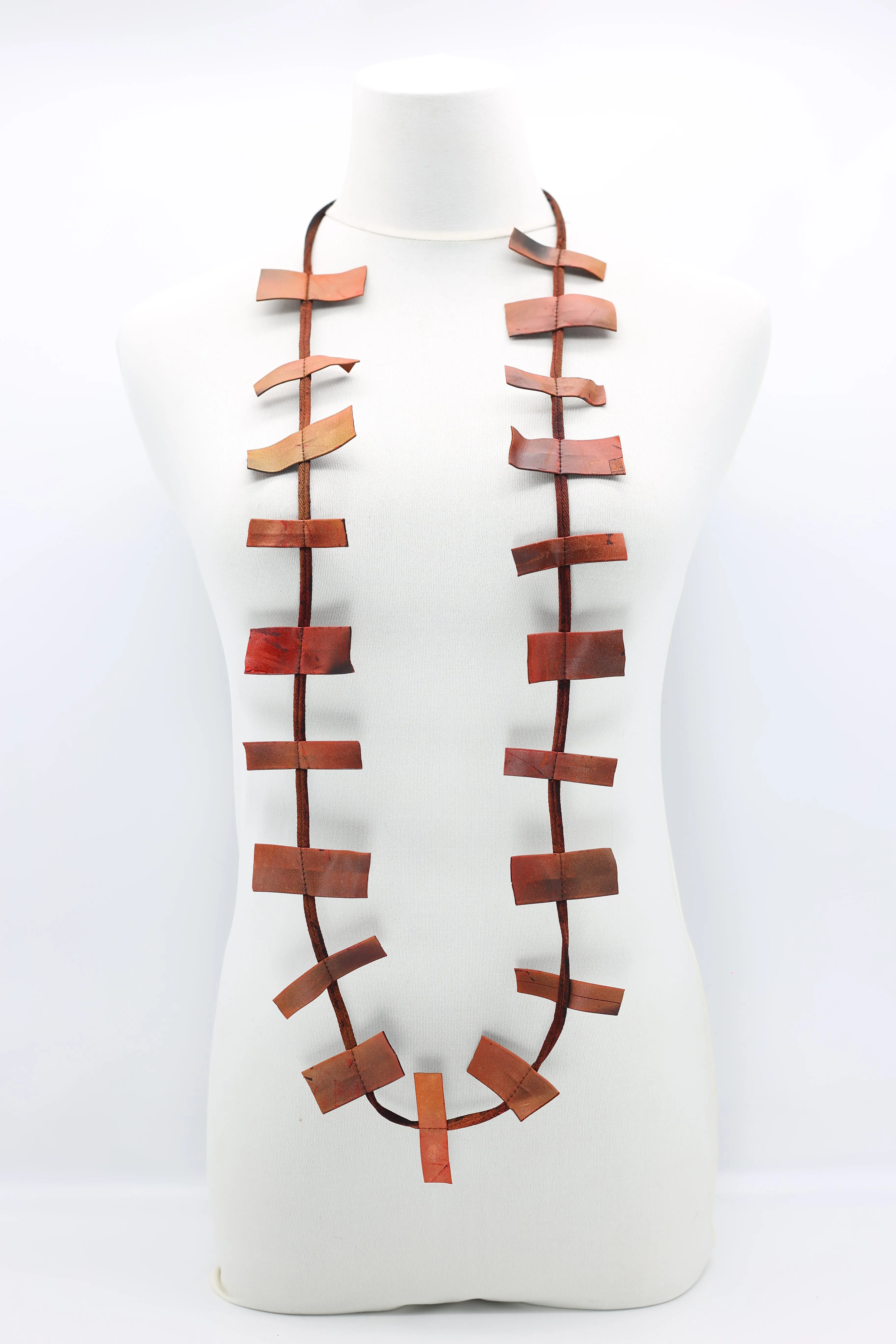 Recycled Leatherette Rectangles Necklace - Hand-painted
