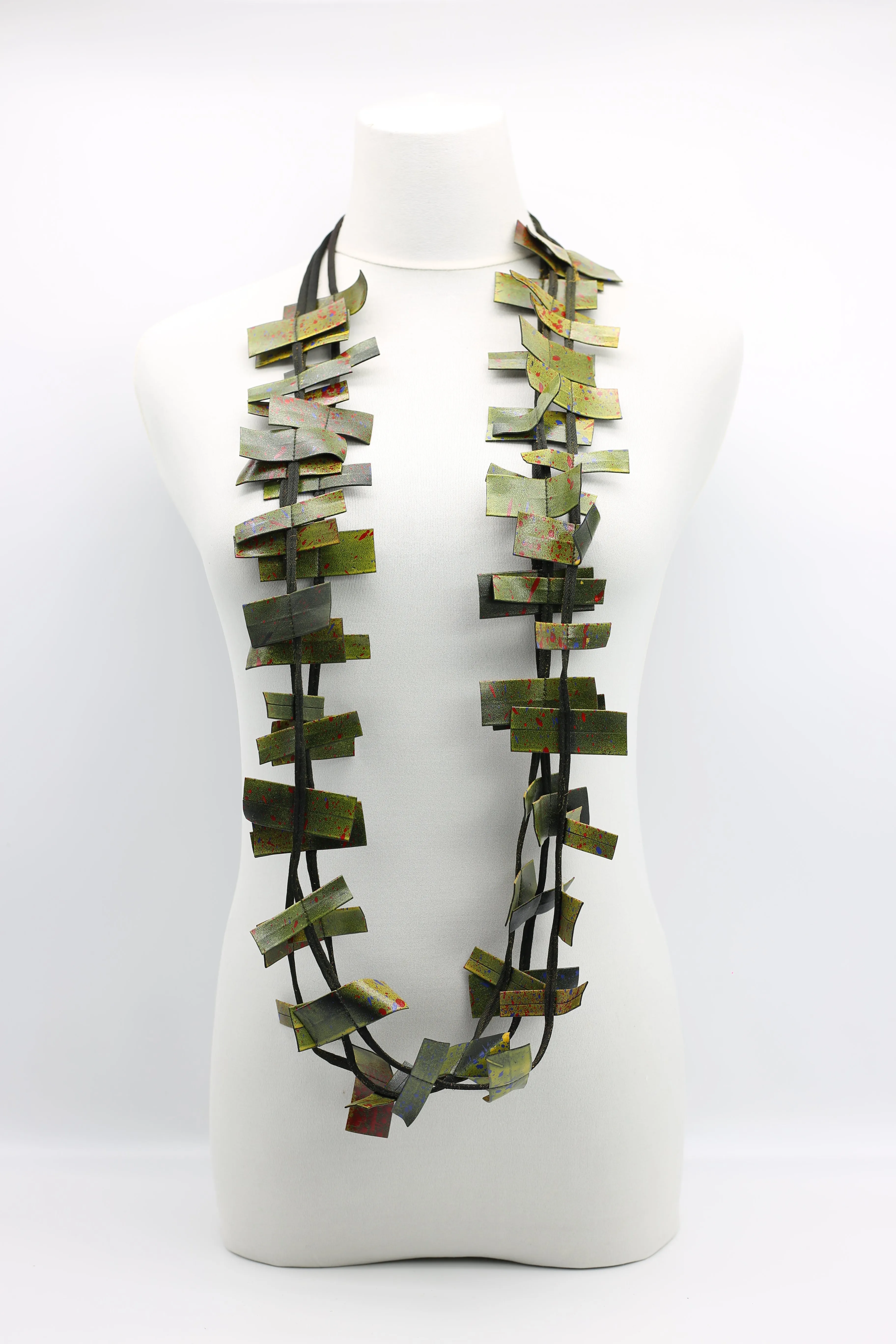 Recycled Leatherette Rectangles Necklace - Hand-painted