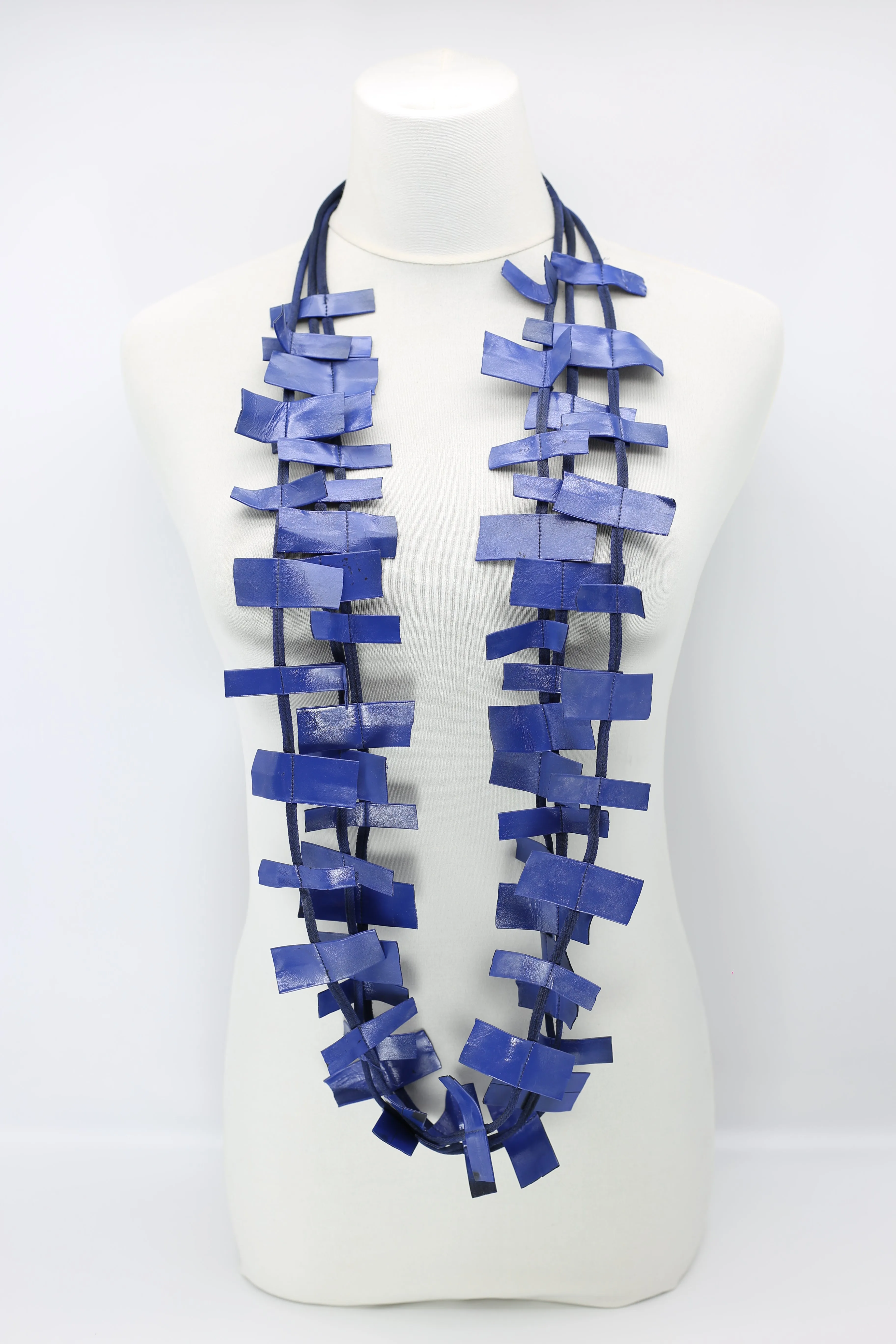 Recycled Leatherette Rectangles Necklace - Hand-painted
