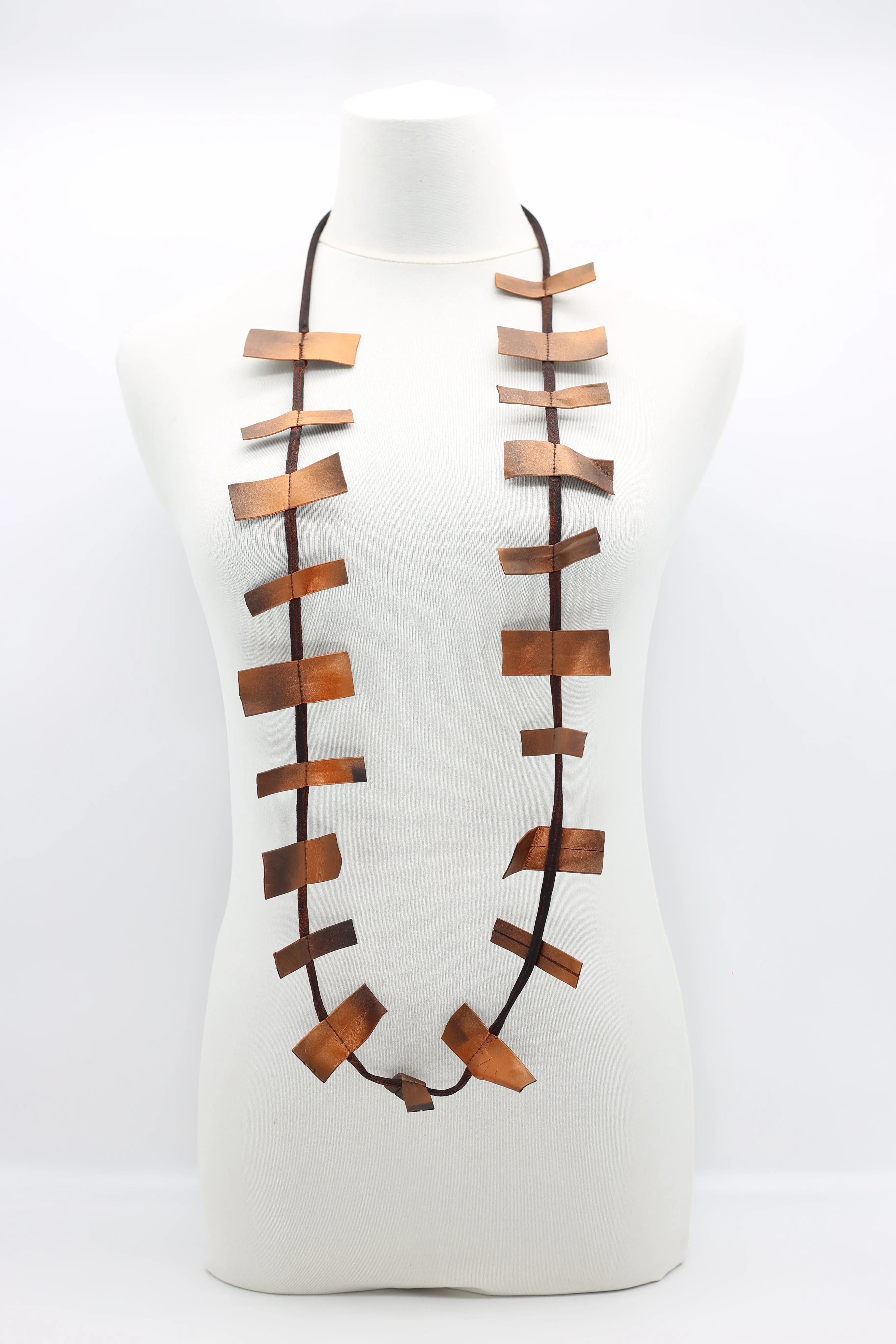 Recycled Leatherette Rectangles Necklace - Hand-painted
