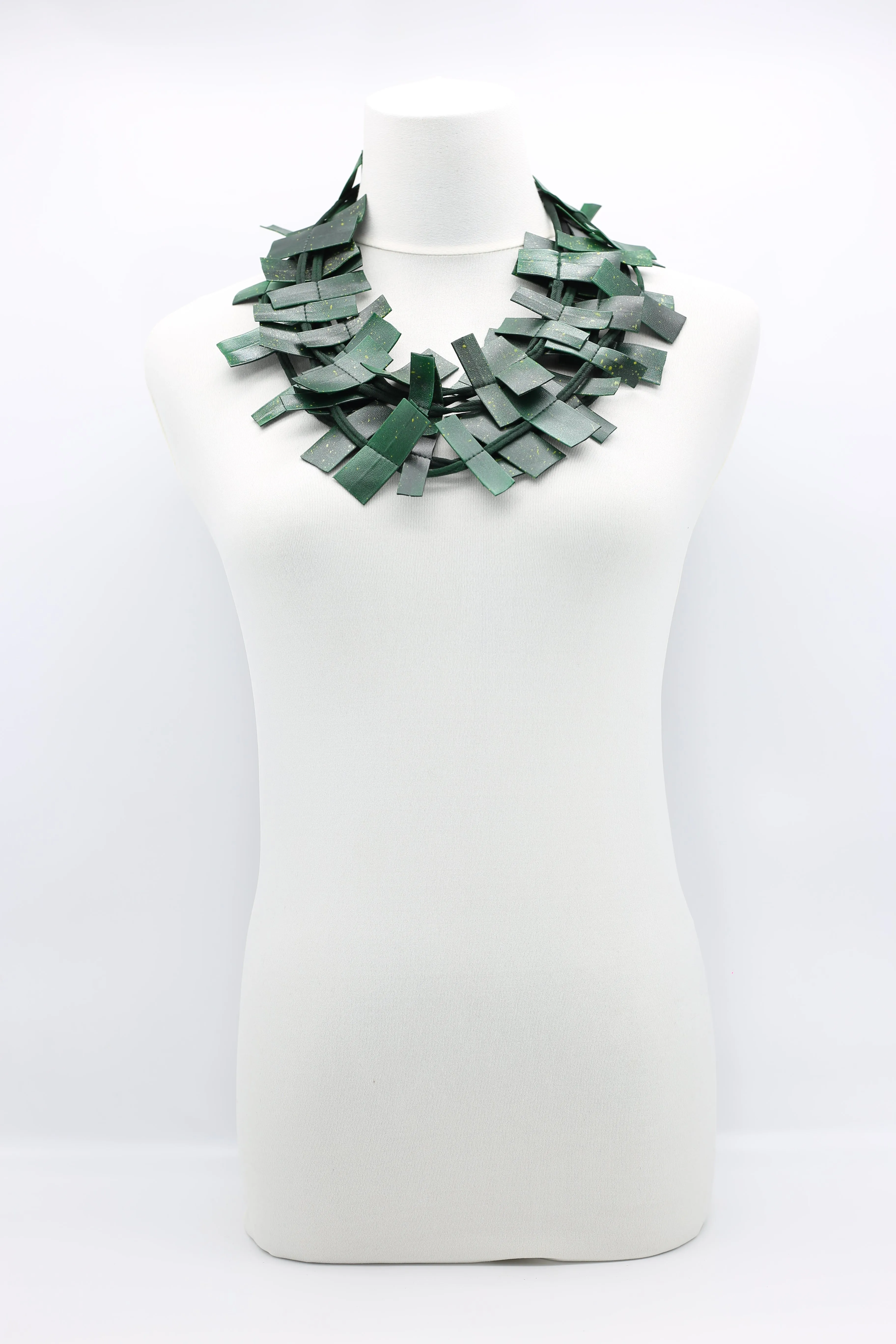 Recycled Leatherette Rectangles Necklace - Hand-painted