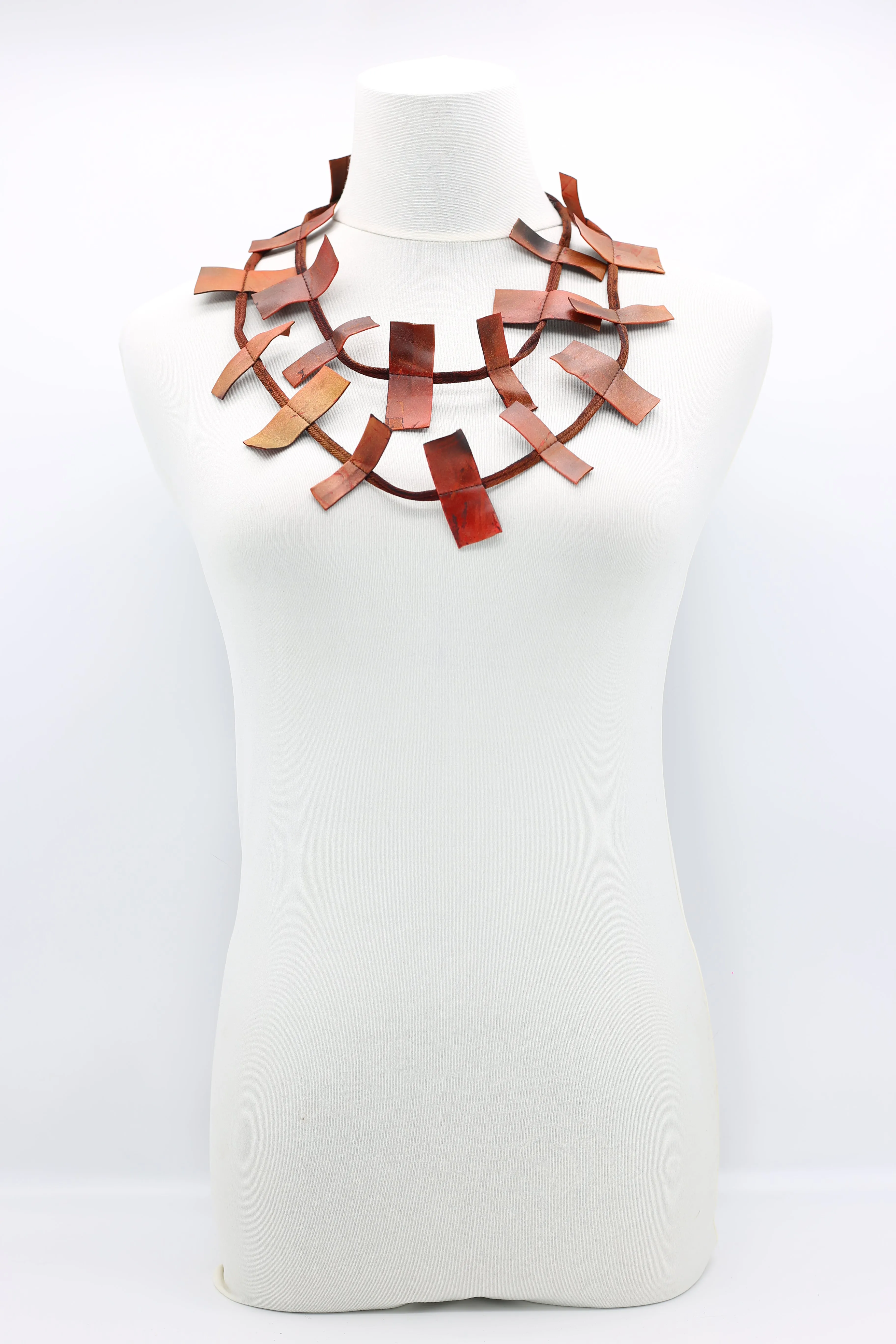 Recycled Leatherette Rectangles Necklace - Hand-painted
