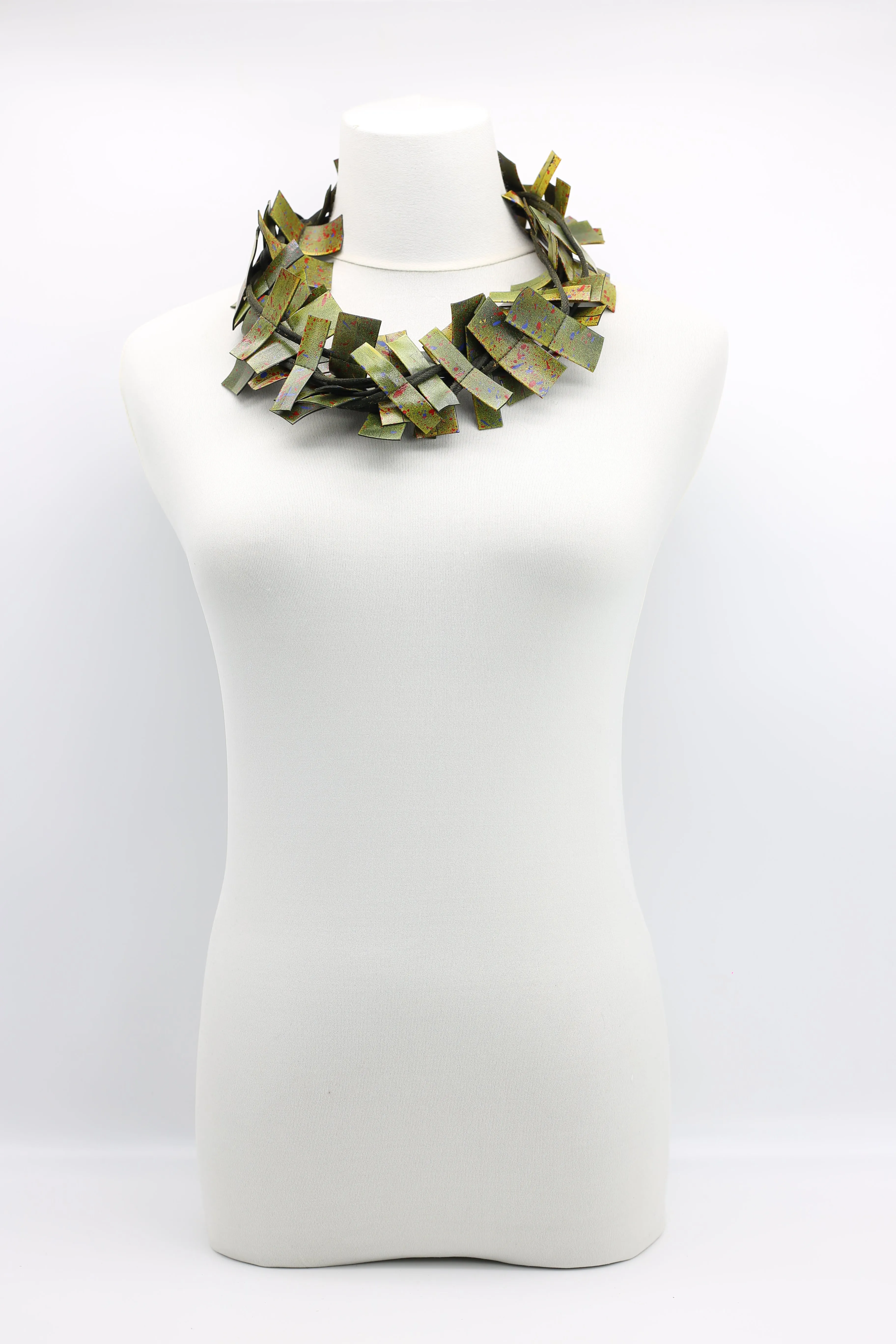 Recycled Leatherette Rectangles Necklace - Hand-painted