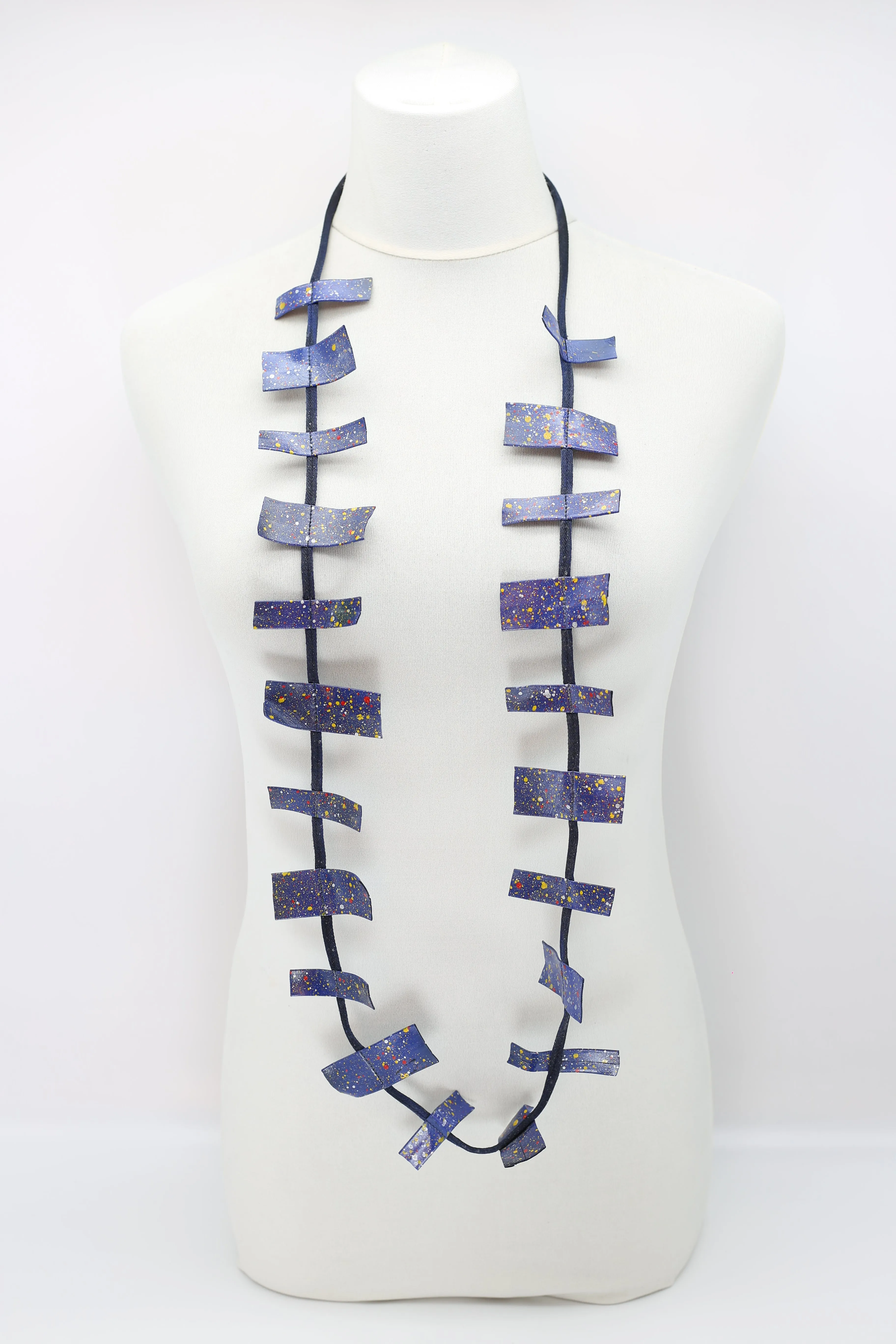 Recycled Leatherette Rectangles Necklace - Hand-painted