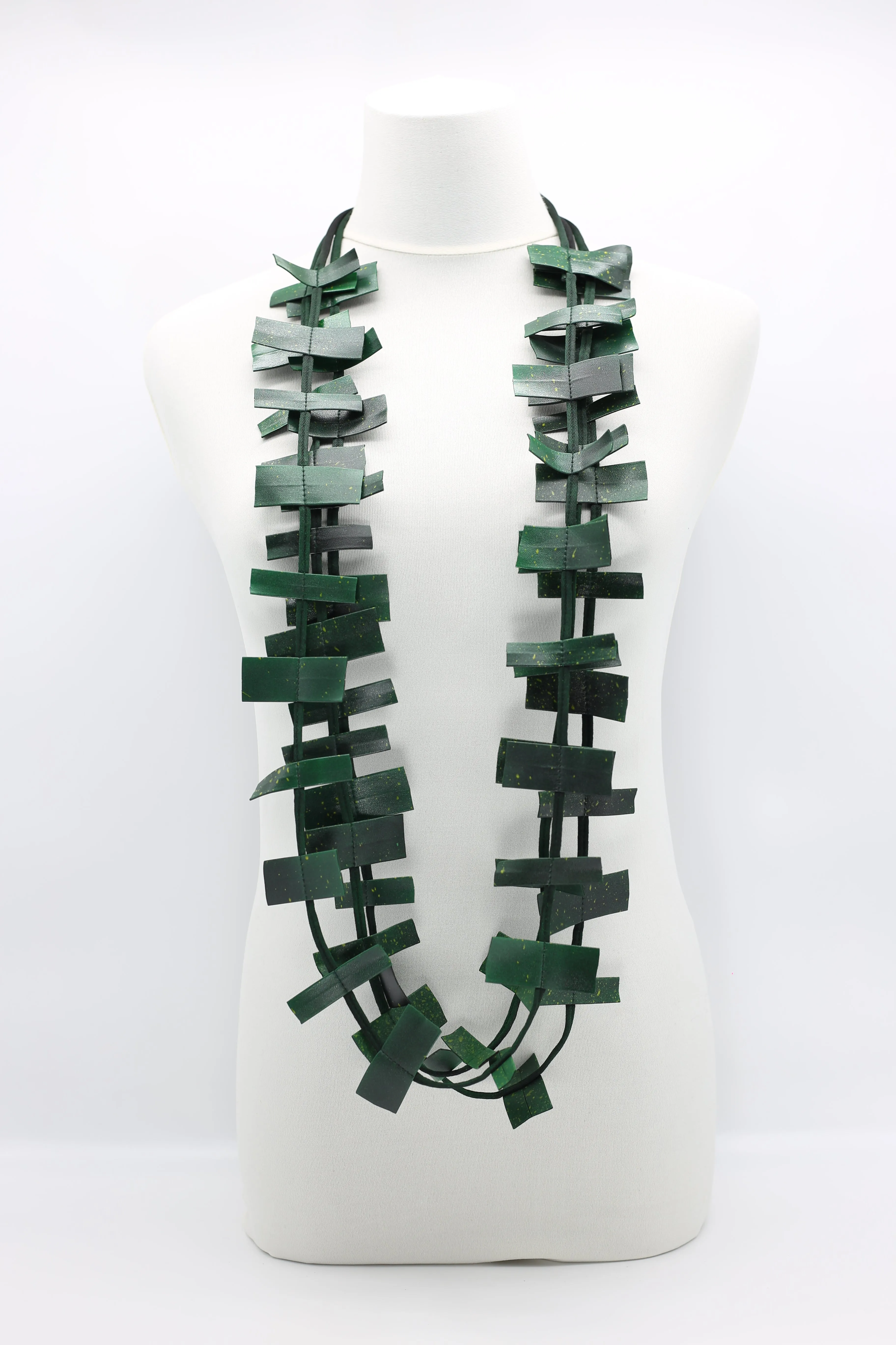 Recycled Leatherette Rectangles Necklace - Hand-painted