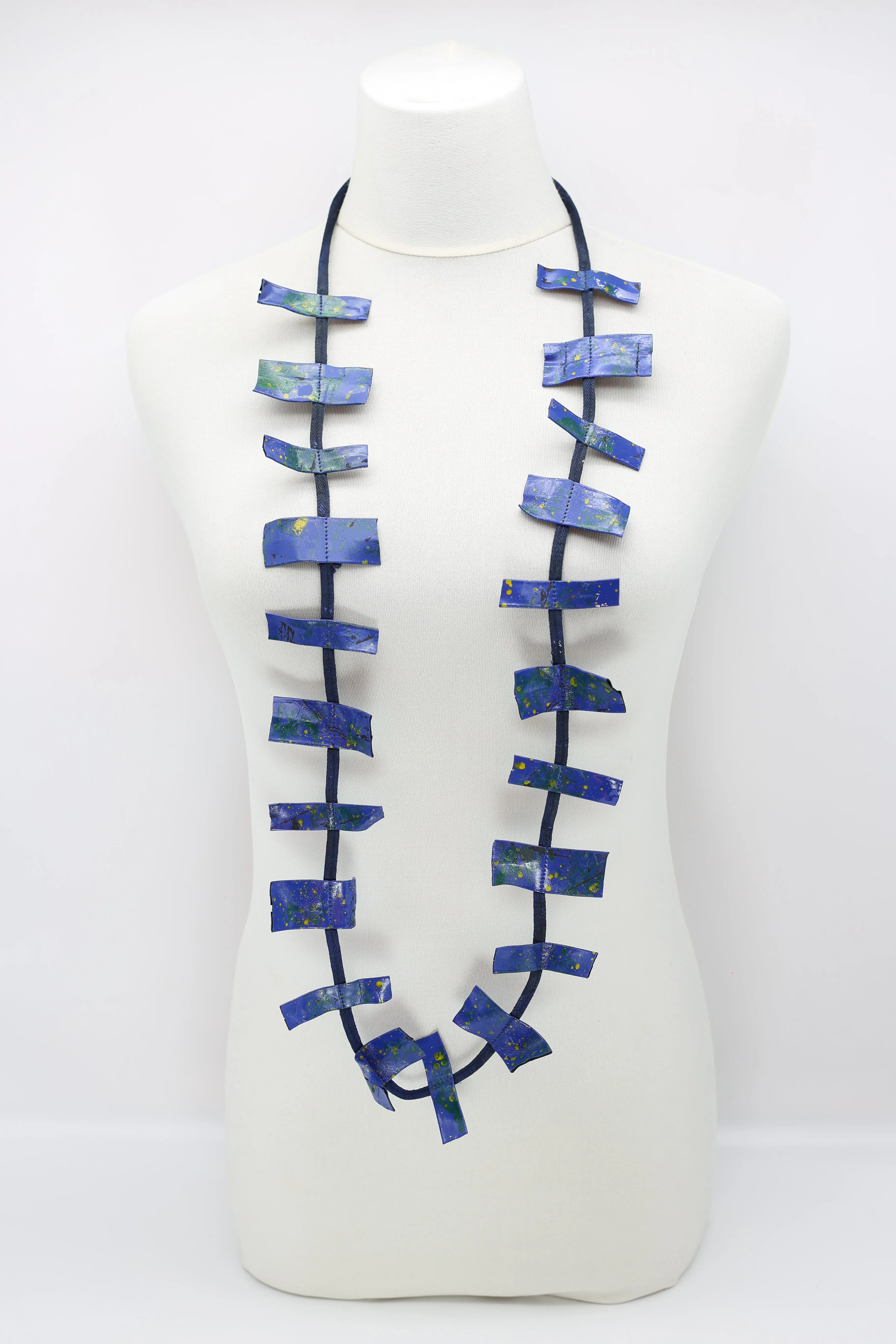 Recycled Leatherette Rectangles Necklace - Hand-painted