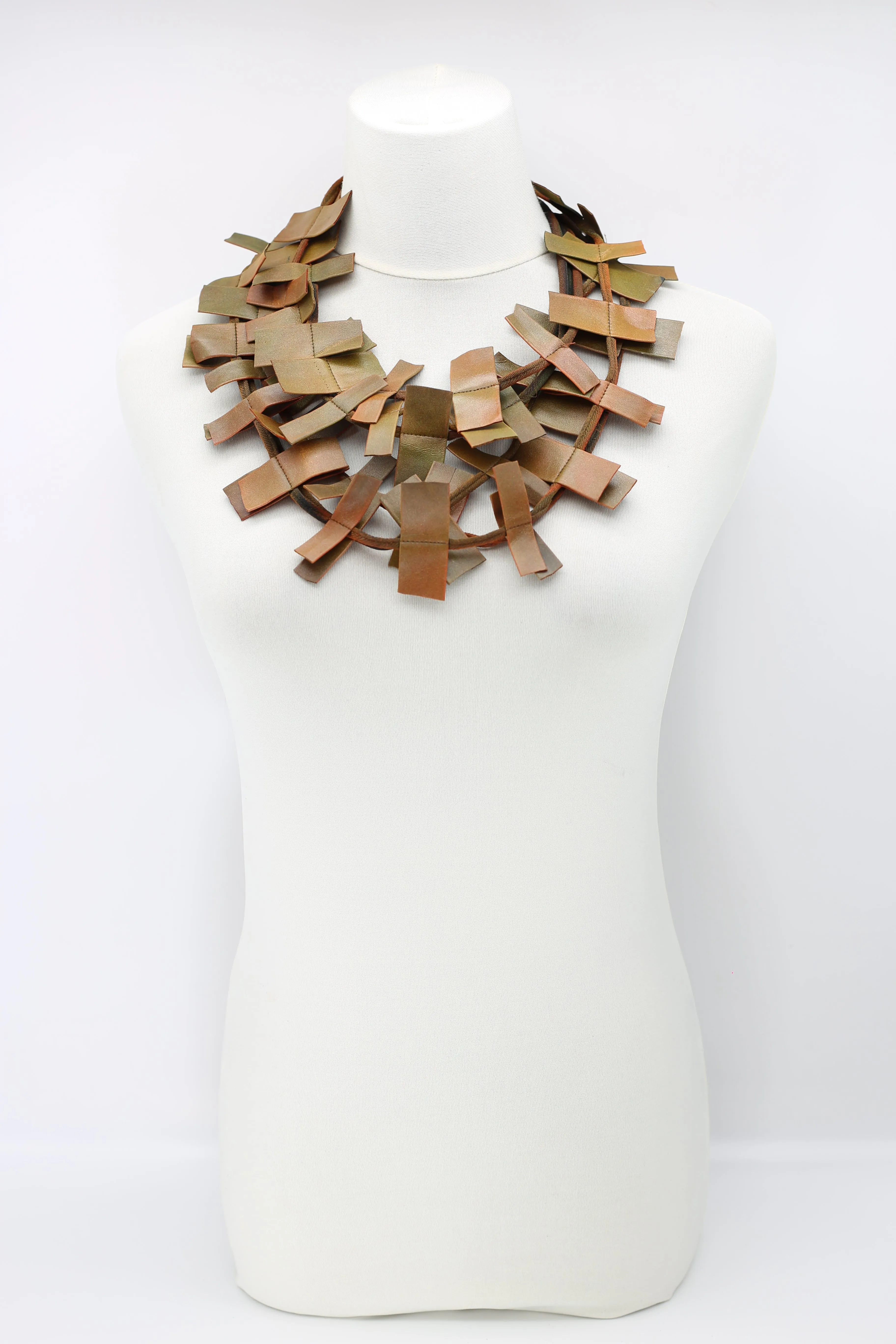 Recycled Leatherette Rectangles Necklace - Hand-painted