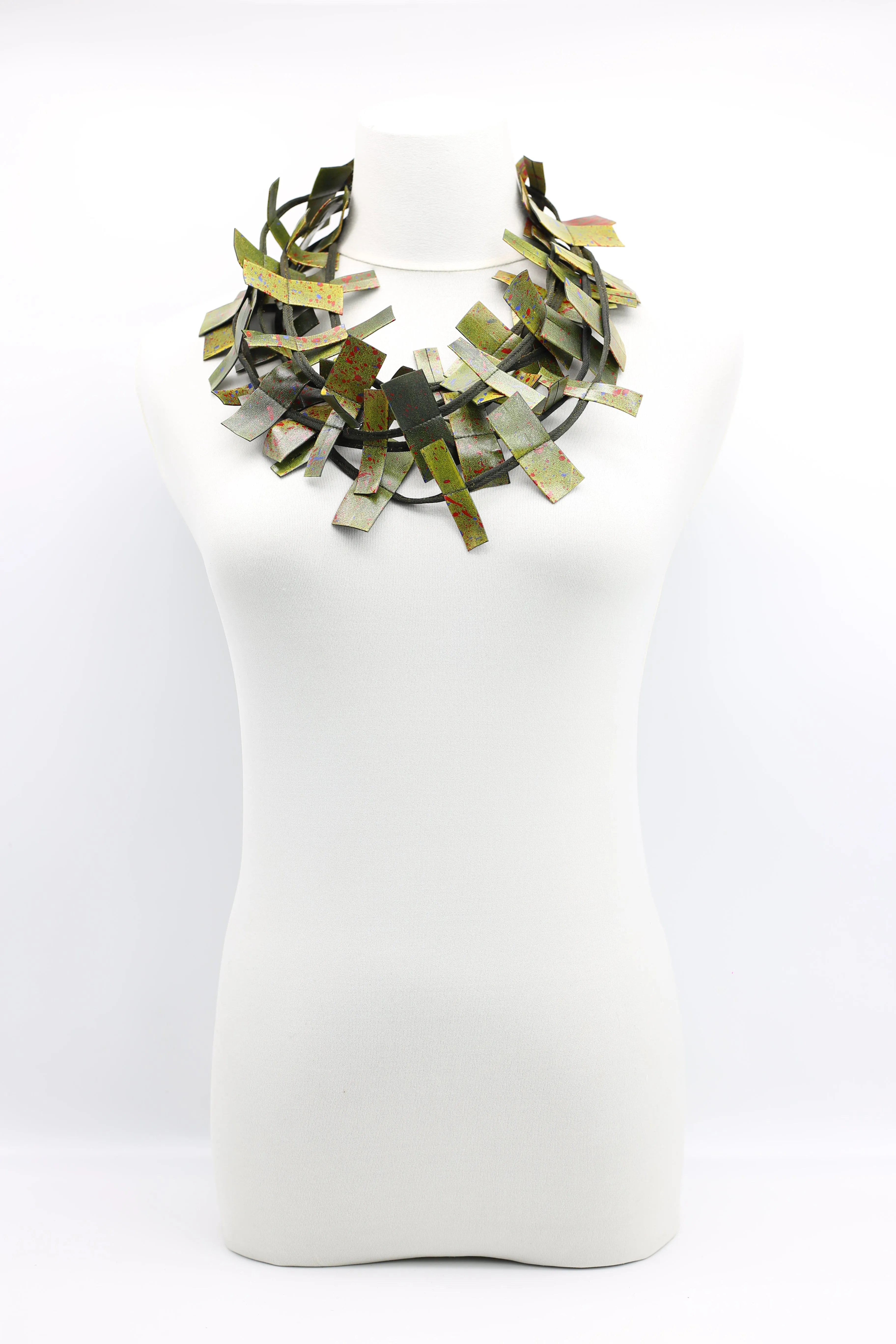 Recycled Leatherette Rectangles Necklace - Hand-painted