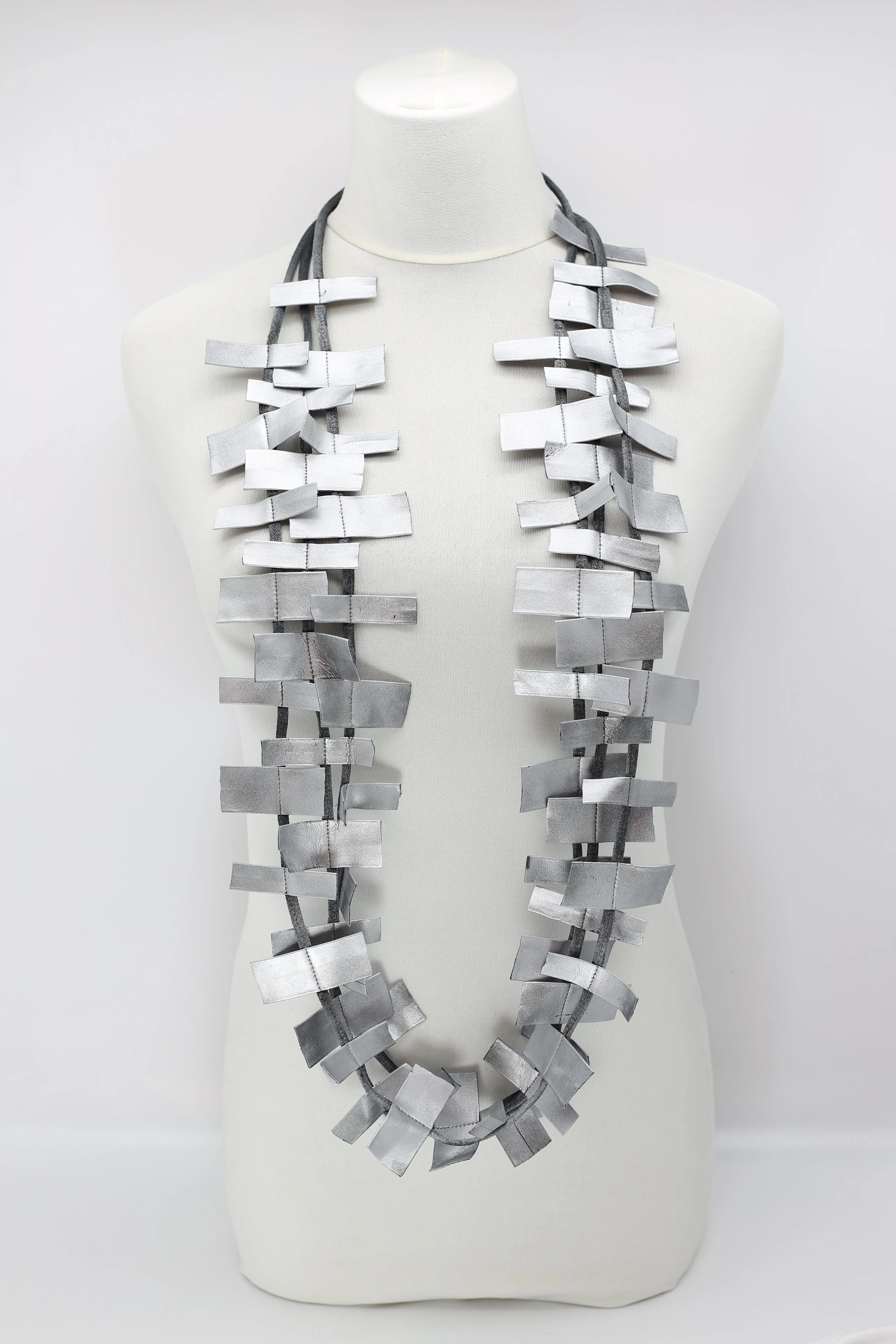 Recycled Leatherette Rectangles Necklace - Hand-painted