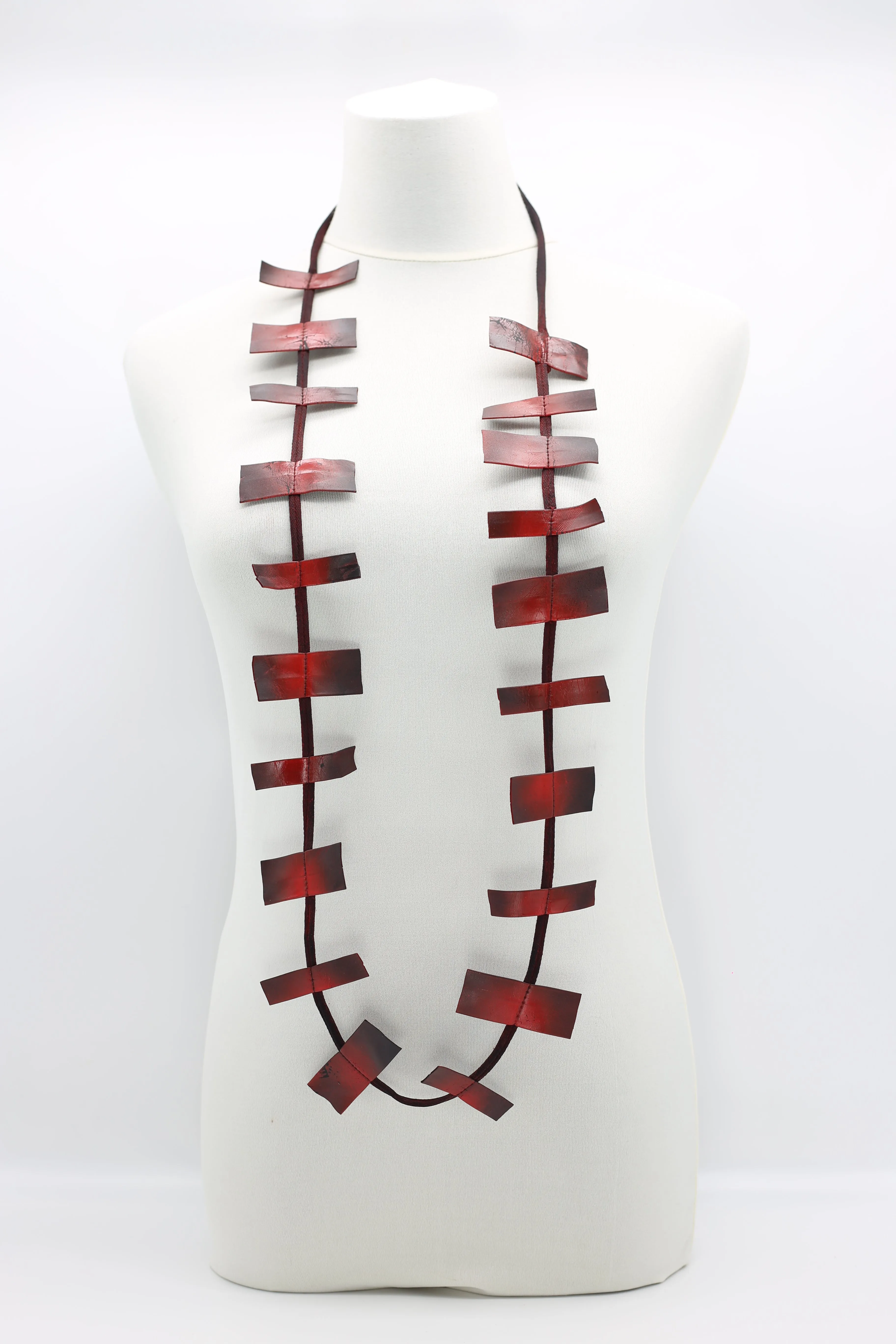 Recycled Leatherette Rectangles Necklace - Hand-painted
