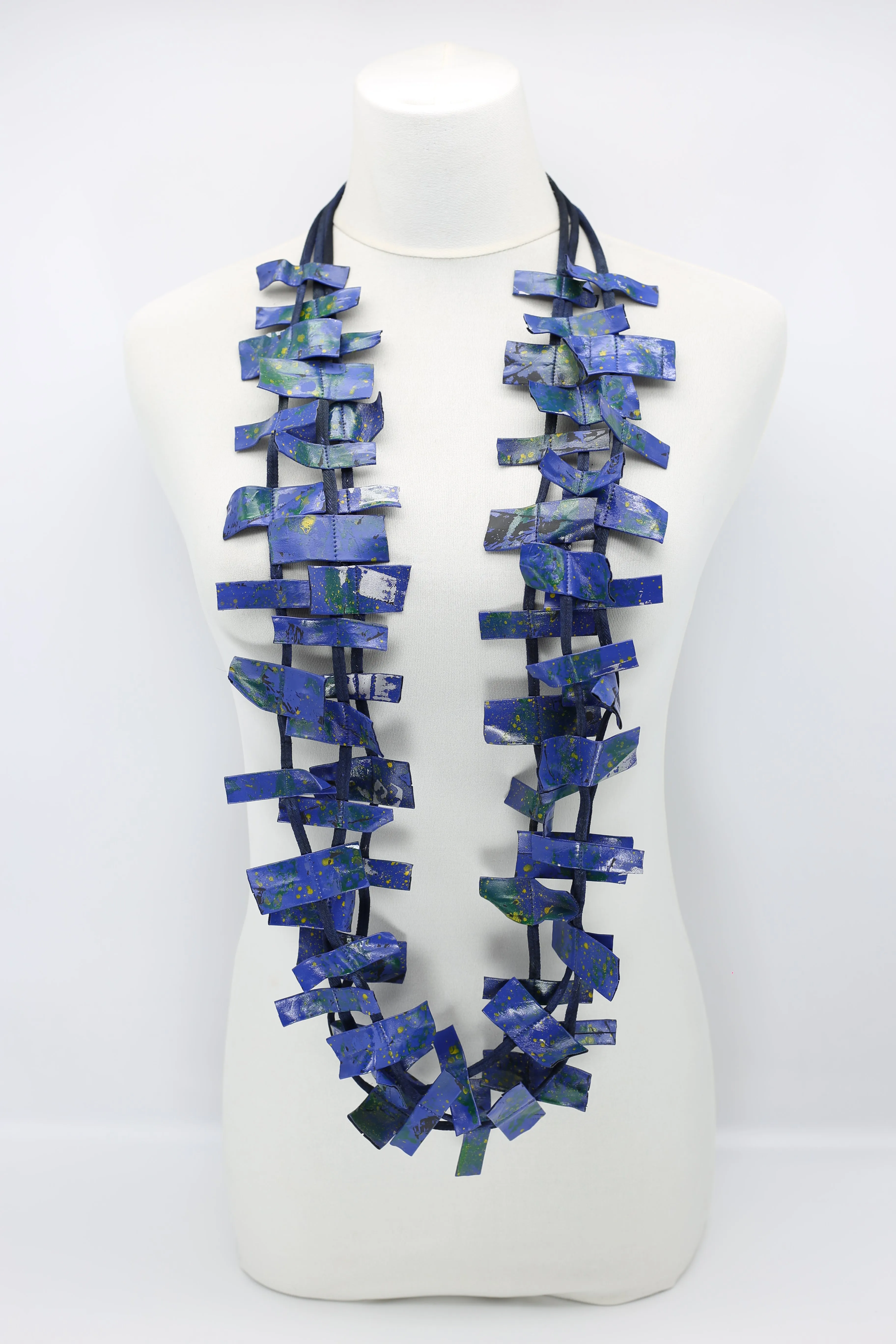 Recycled Leatherette Rectangles Necklace - Hand-painted