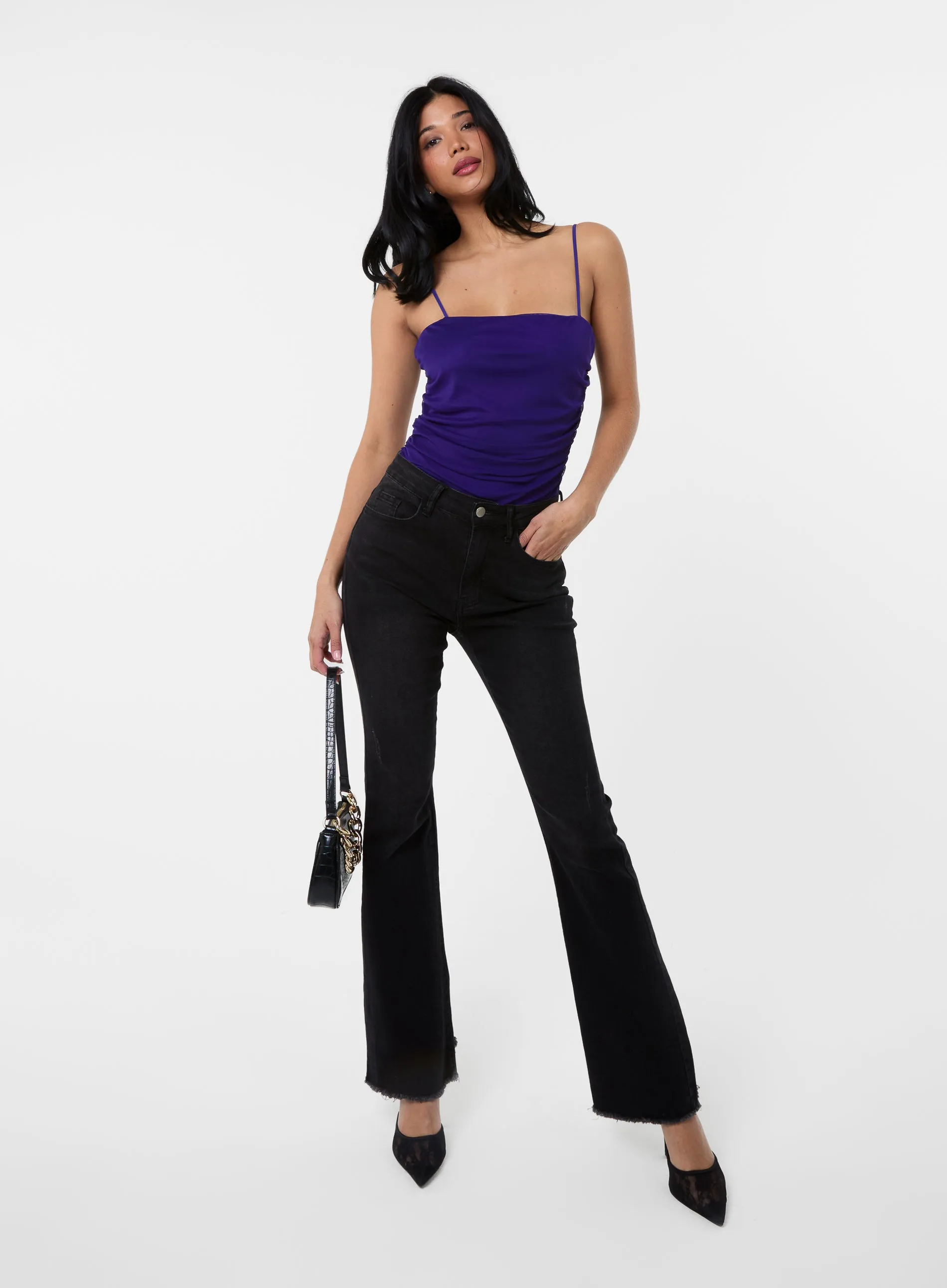 Ruched Mesh Strappy Bodysuit