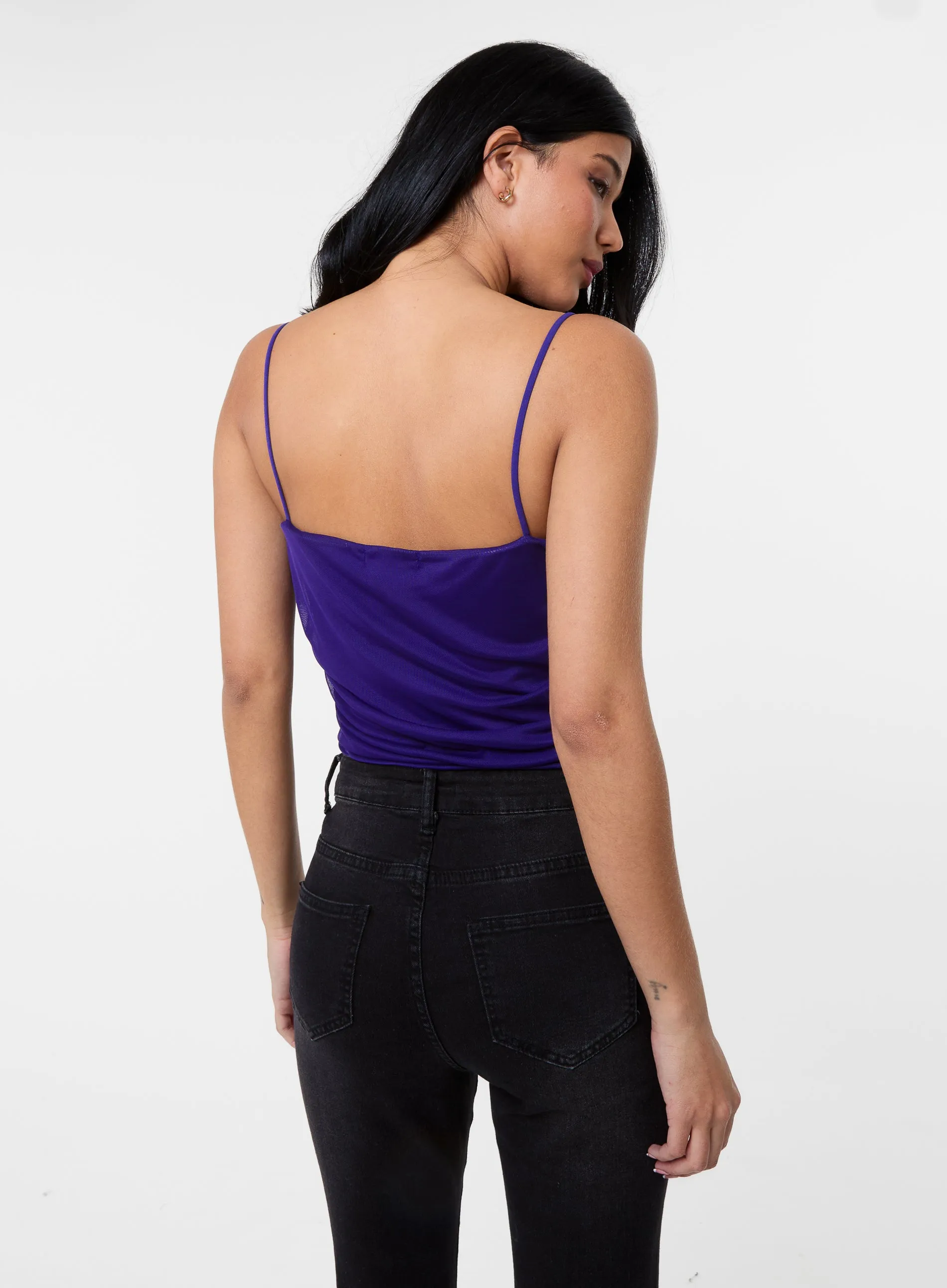 Ruched Mesh Strappy Bodysuit
