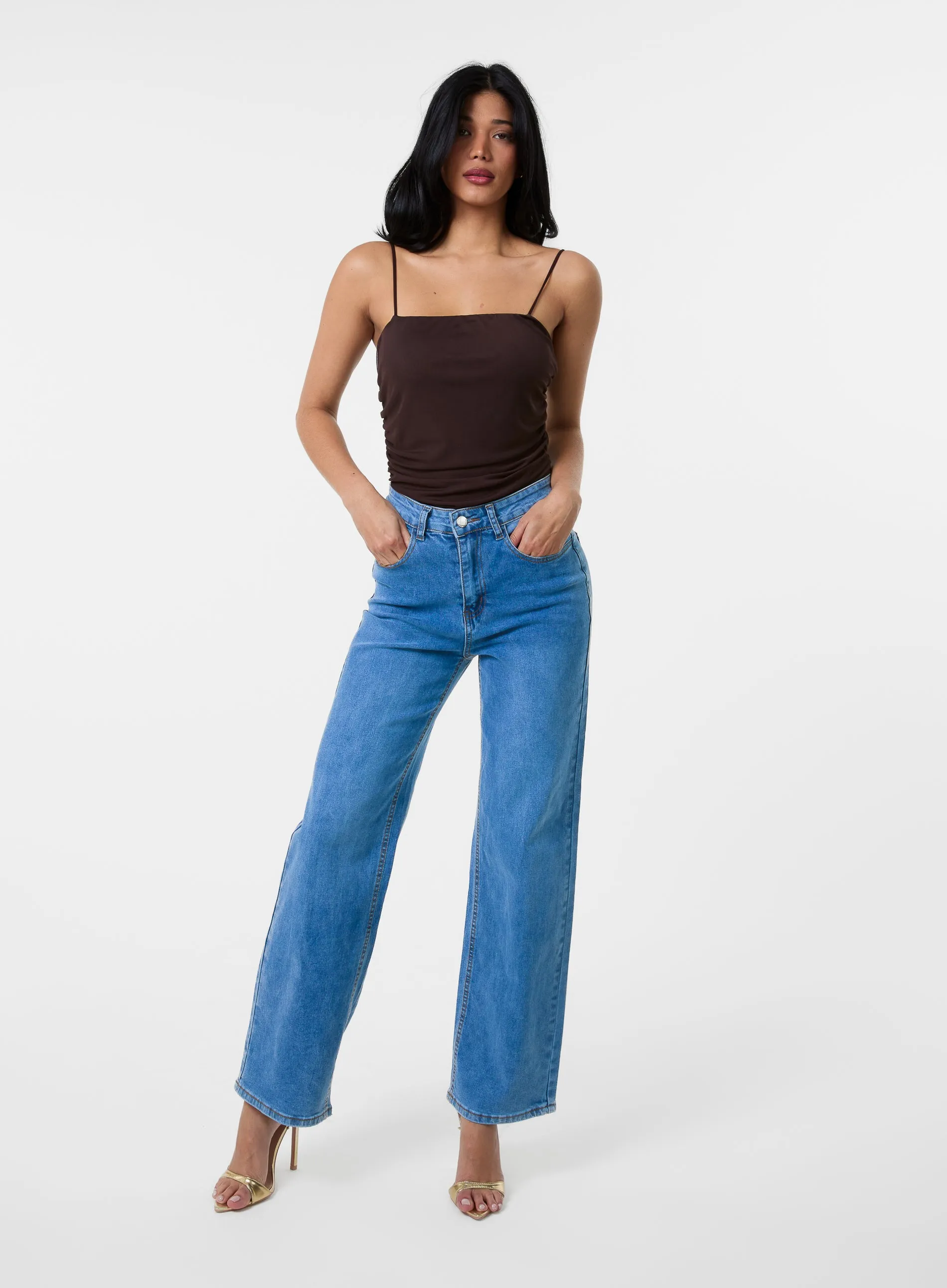 Ruched Mesh Strappy Bodysuit