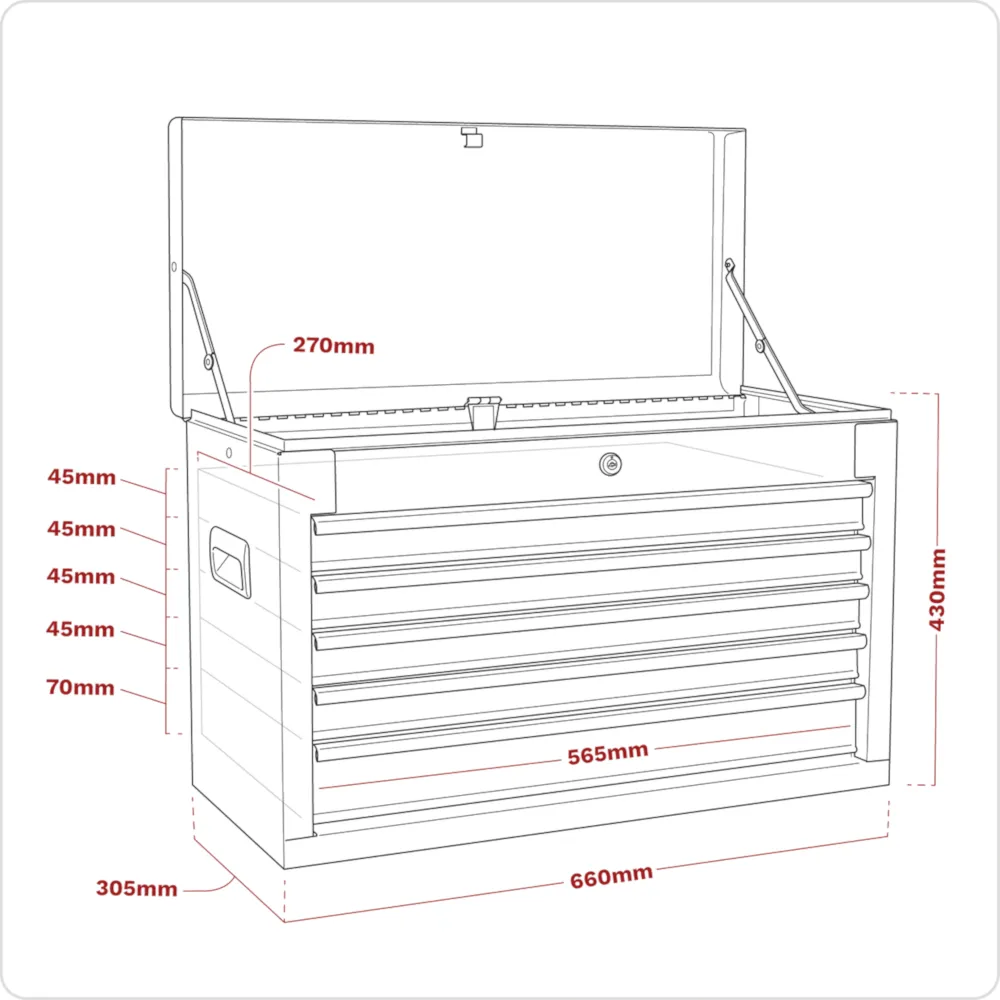Sealey 5 Drawer Topchest with Ball-Bearing Slides - Red - B