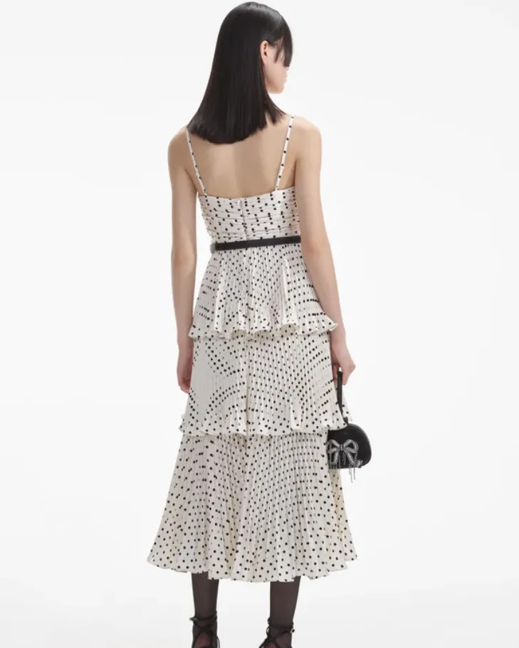 Self-Portrait CREAM POLKA DOT TIERED MIDI DRESS