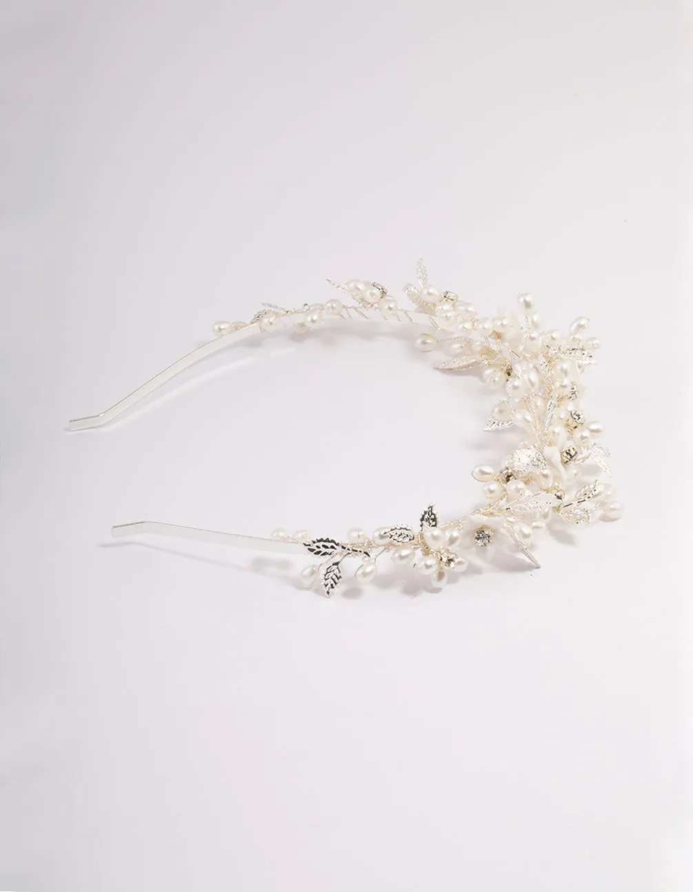 Silver Flower & Leaf Vine Headband