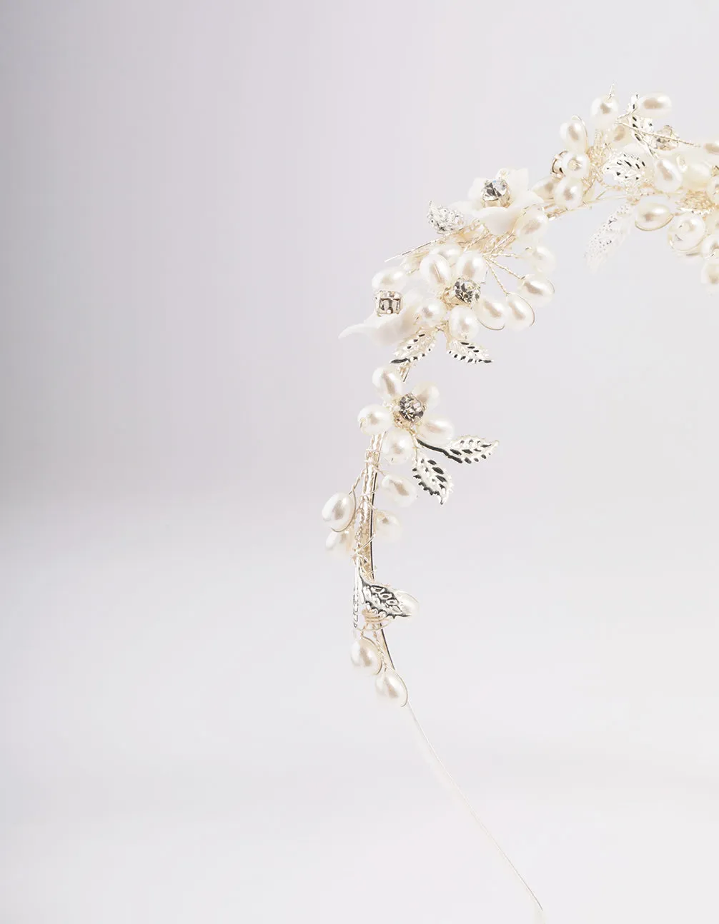 Silver Flower & Leaf Vine Headband