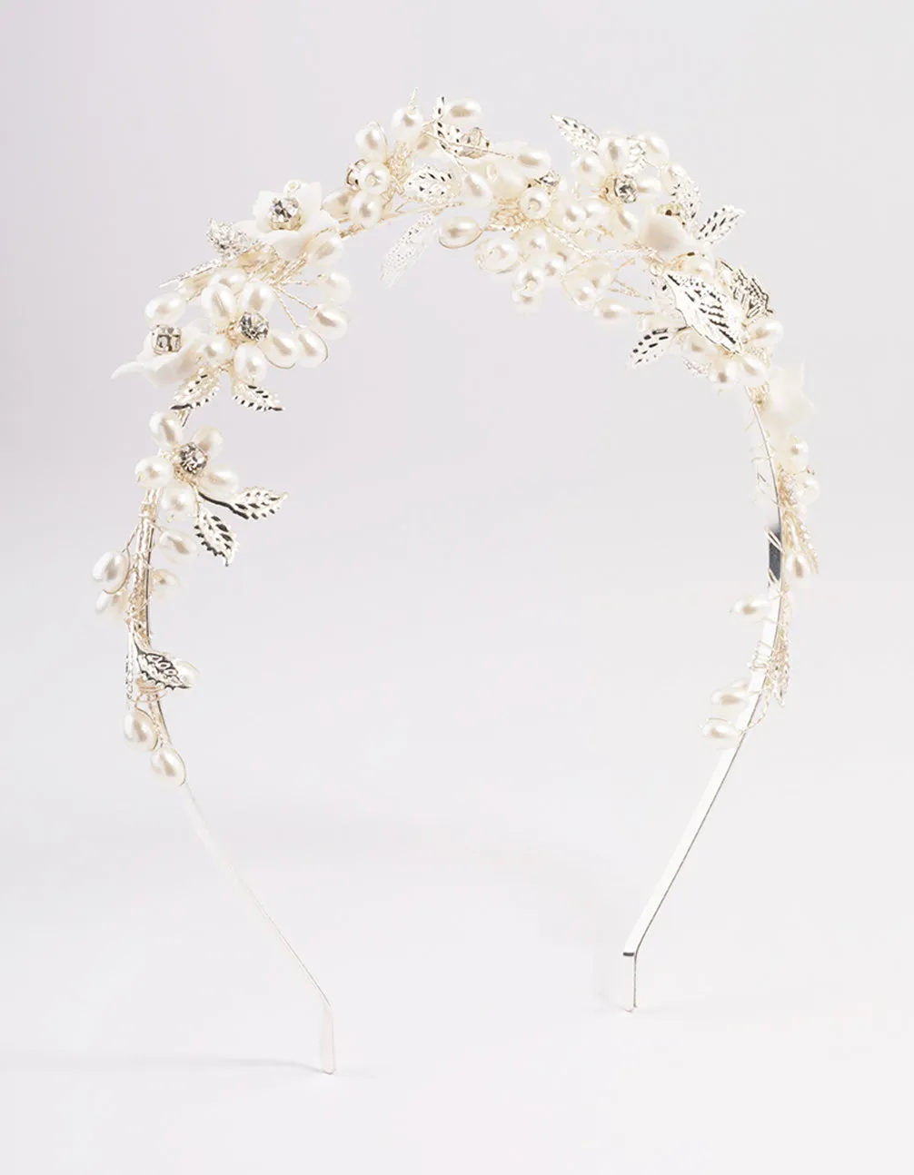 Silver Flower & Leaf Vine Headband