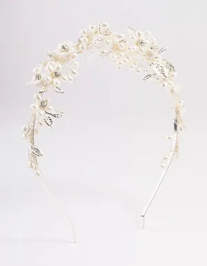 Silver Flower & Leaf Vine Headband
