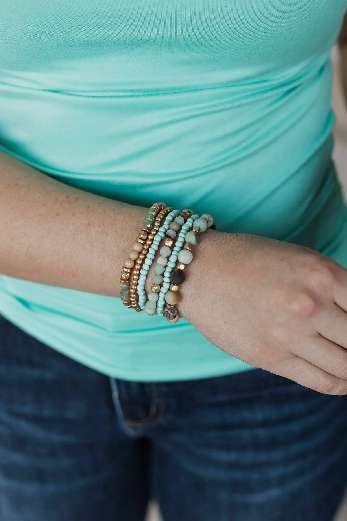 Staying Chic Beaded Bracelet Set- Amazonite