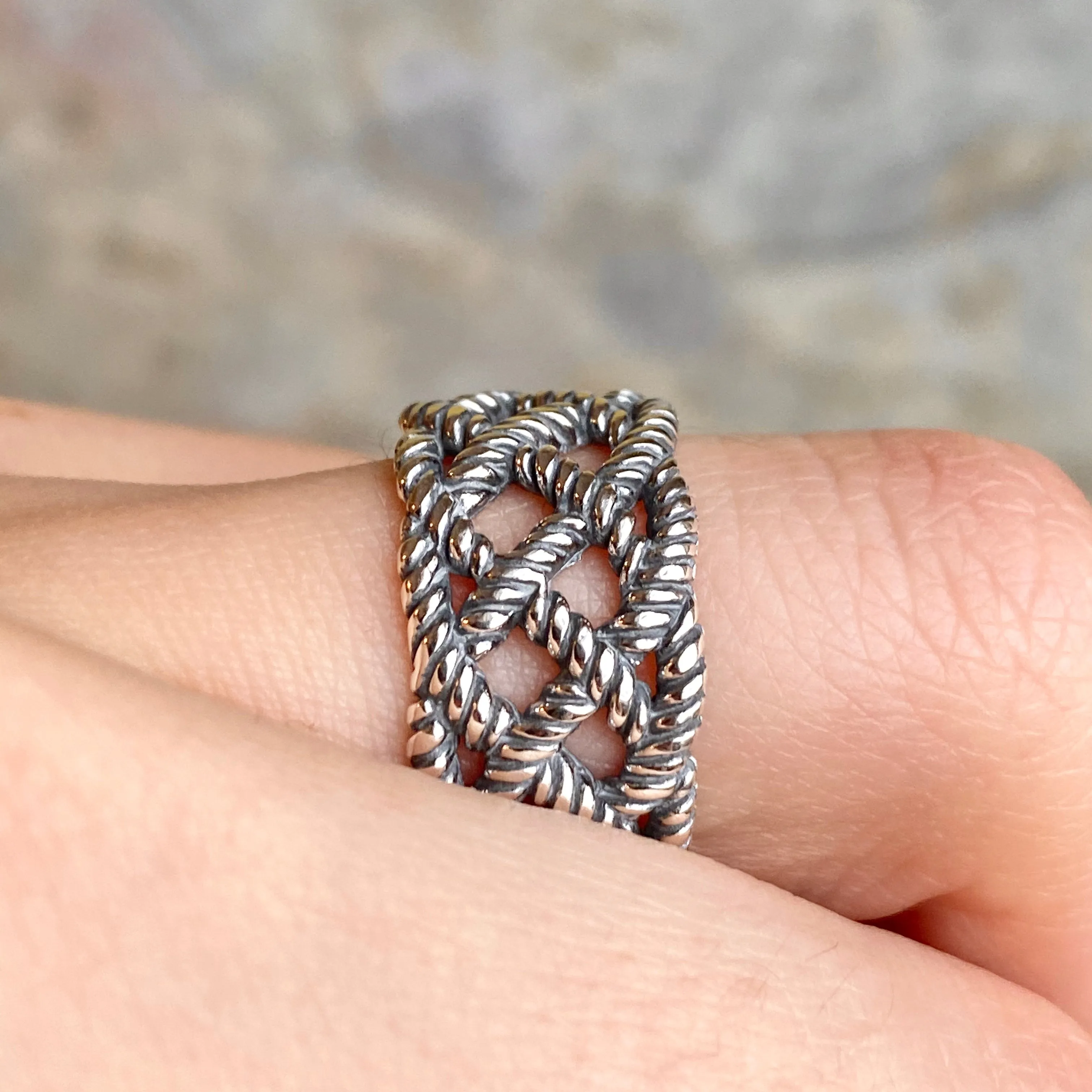 Sterling Silver Oxidized Woven Rope Cigar Band Ring