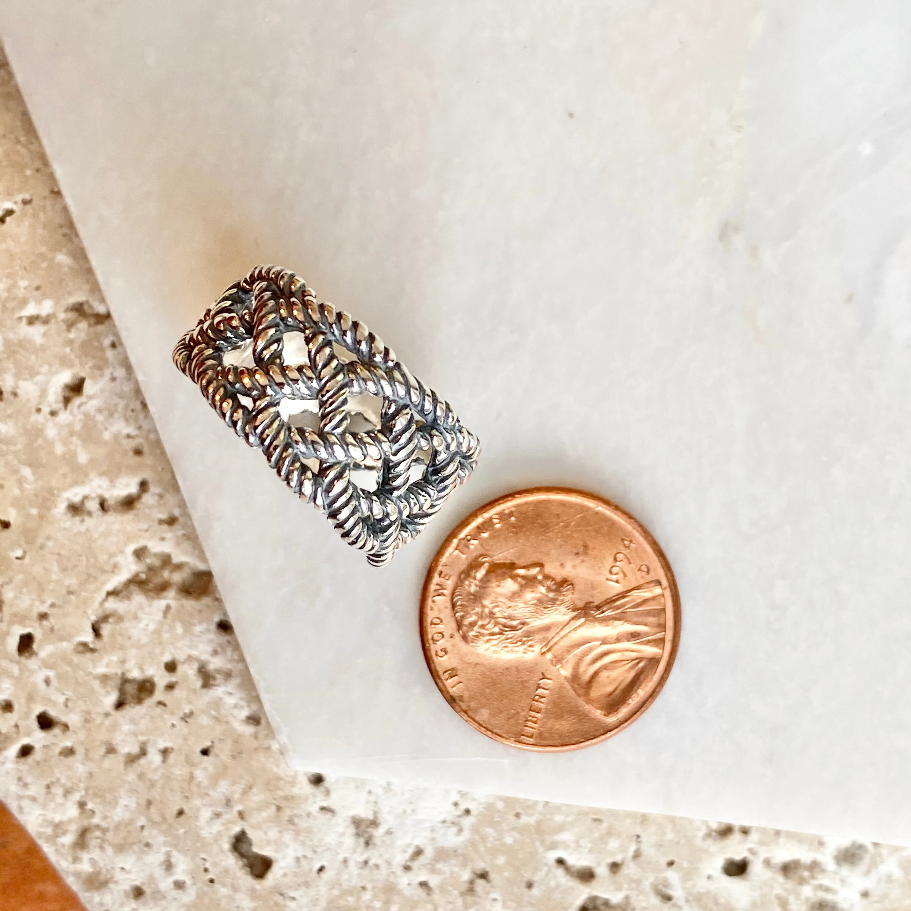 Sterling Silver Oxidized Woven Rope Cigar Band Ring