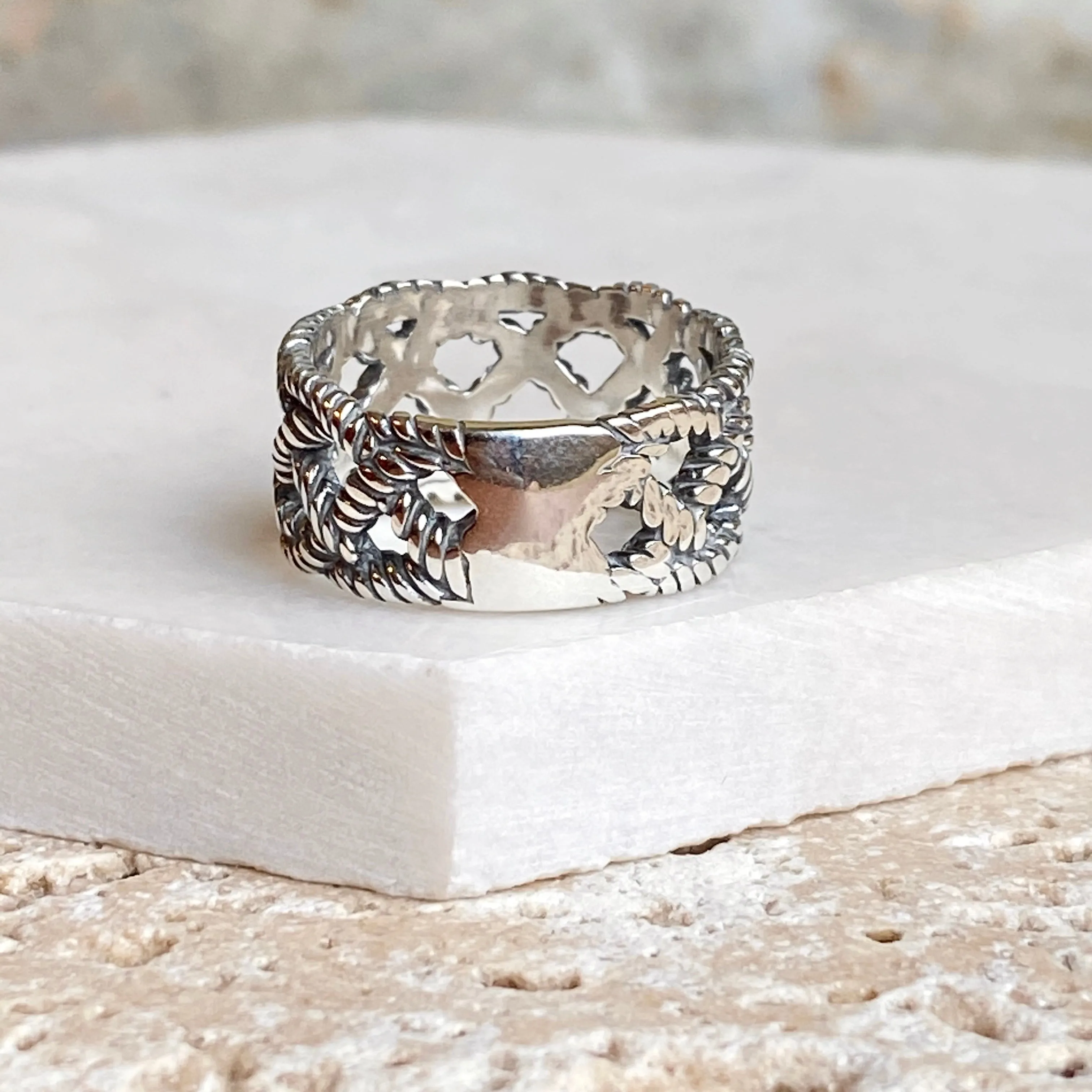 Sterling Silver Oxidized Woven Rope Cigar Band Ring