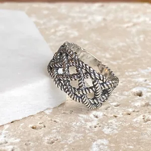 Sterling Silver Oxidized Woven Rope Cigar Band Ring