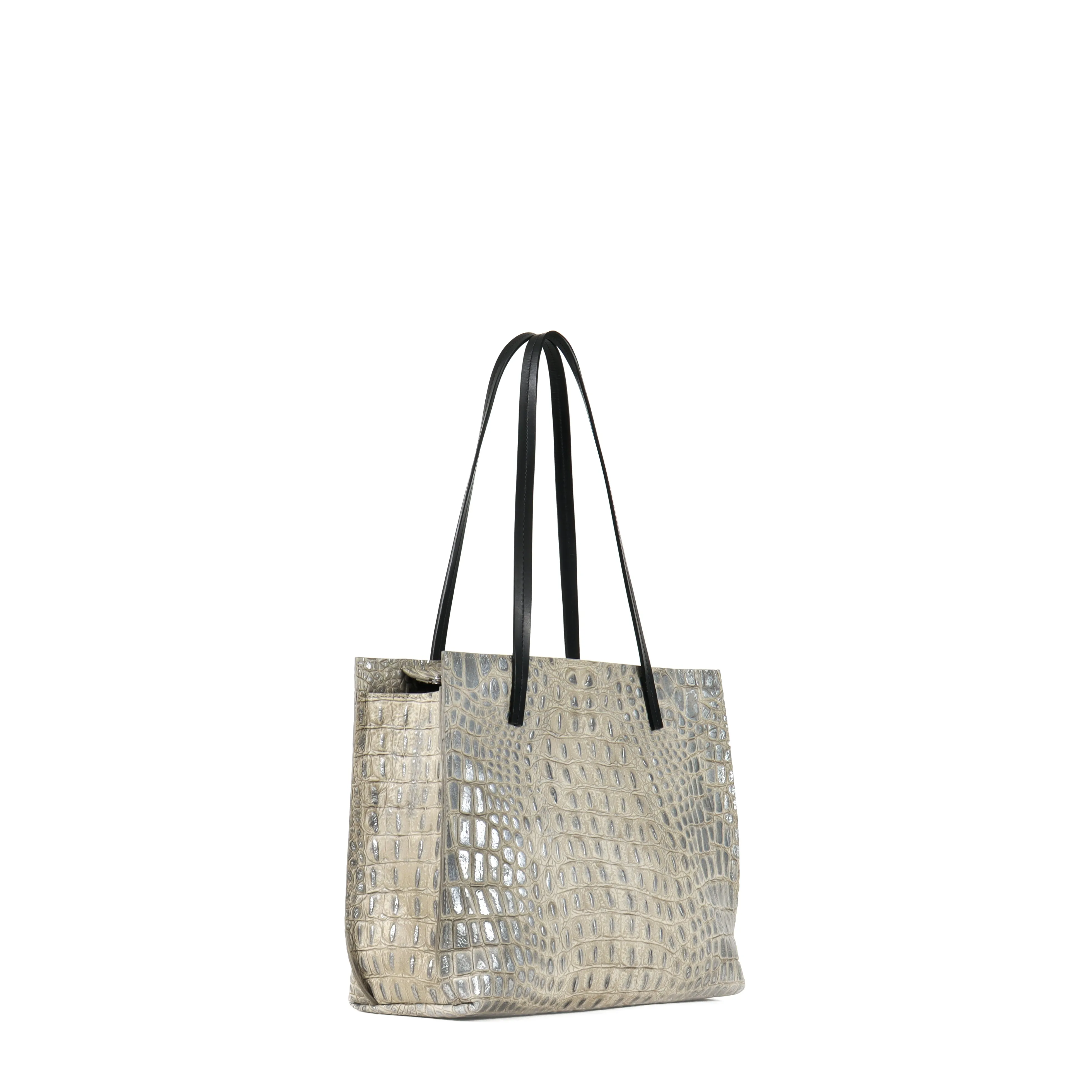 STRAPPY DAY BAG PLATINUM STONE EMBOSSED CROC
