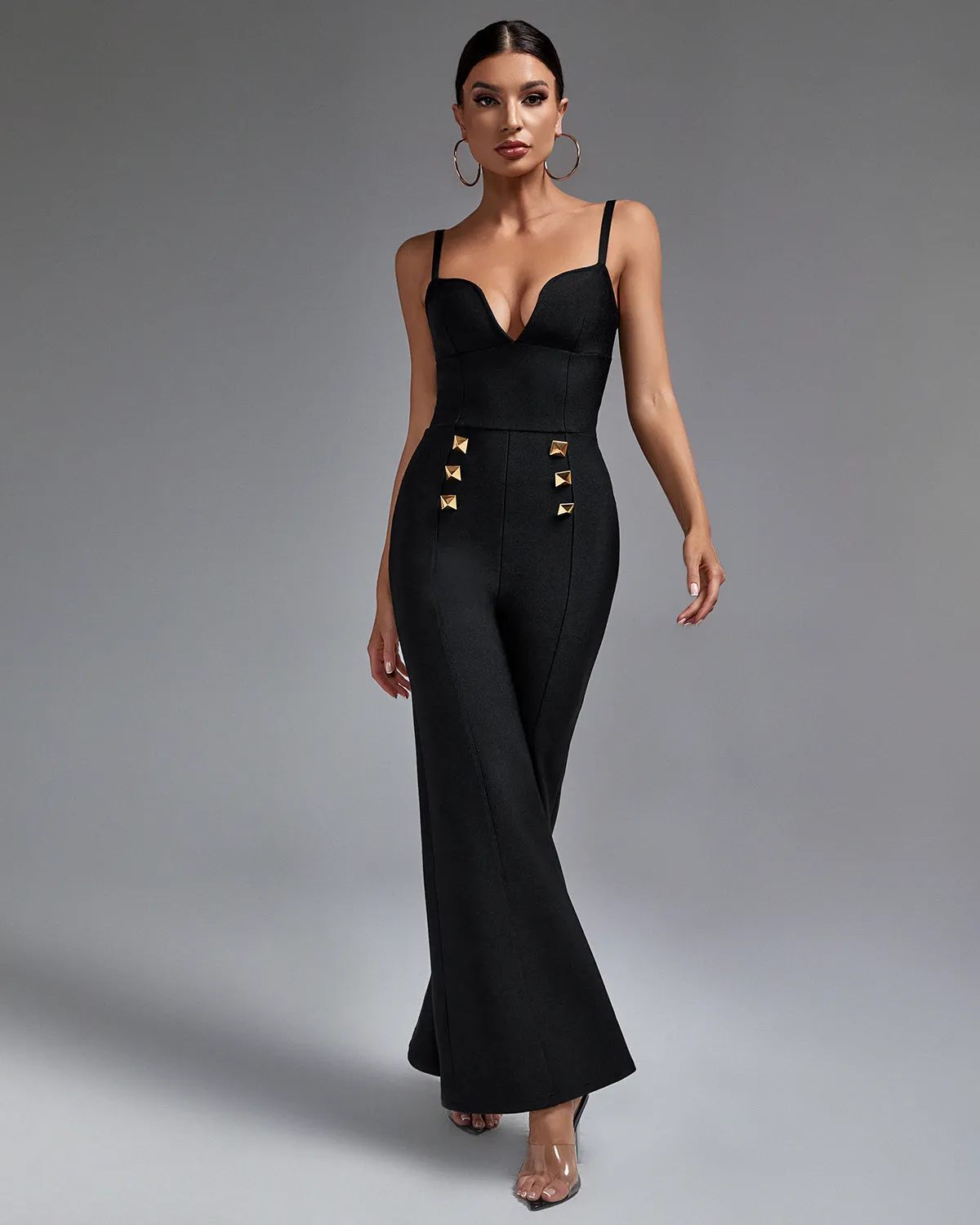 Strappy Double-breasted Bandage Jumpsuit