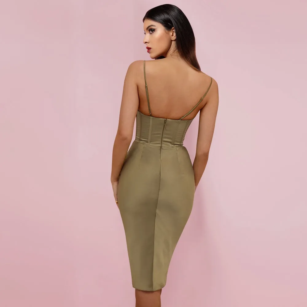 Strappy Sleeveless Striped Midi Bodycon Dress HI1216