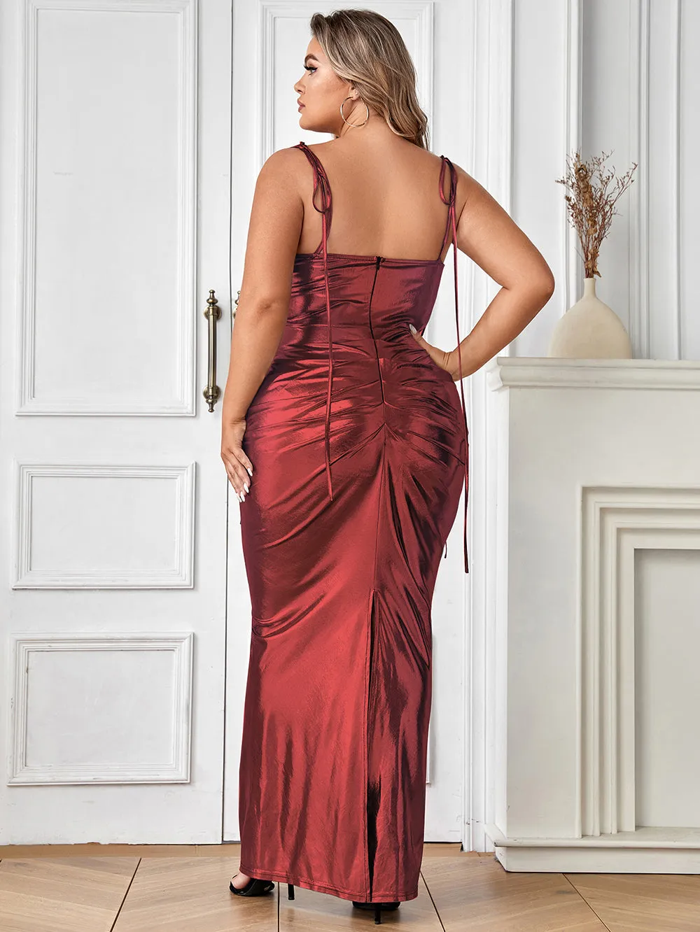 Strappy Sleeveless Wrinkled Maxi Bodycon Dress HB0244