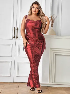 Strappy Sleeveless Wrinkled Maxi Bodycon Dress HB0244