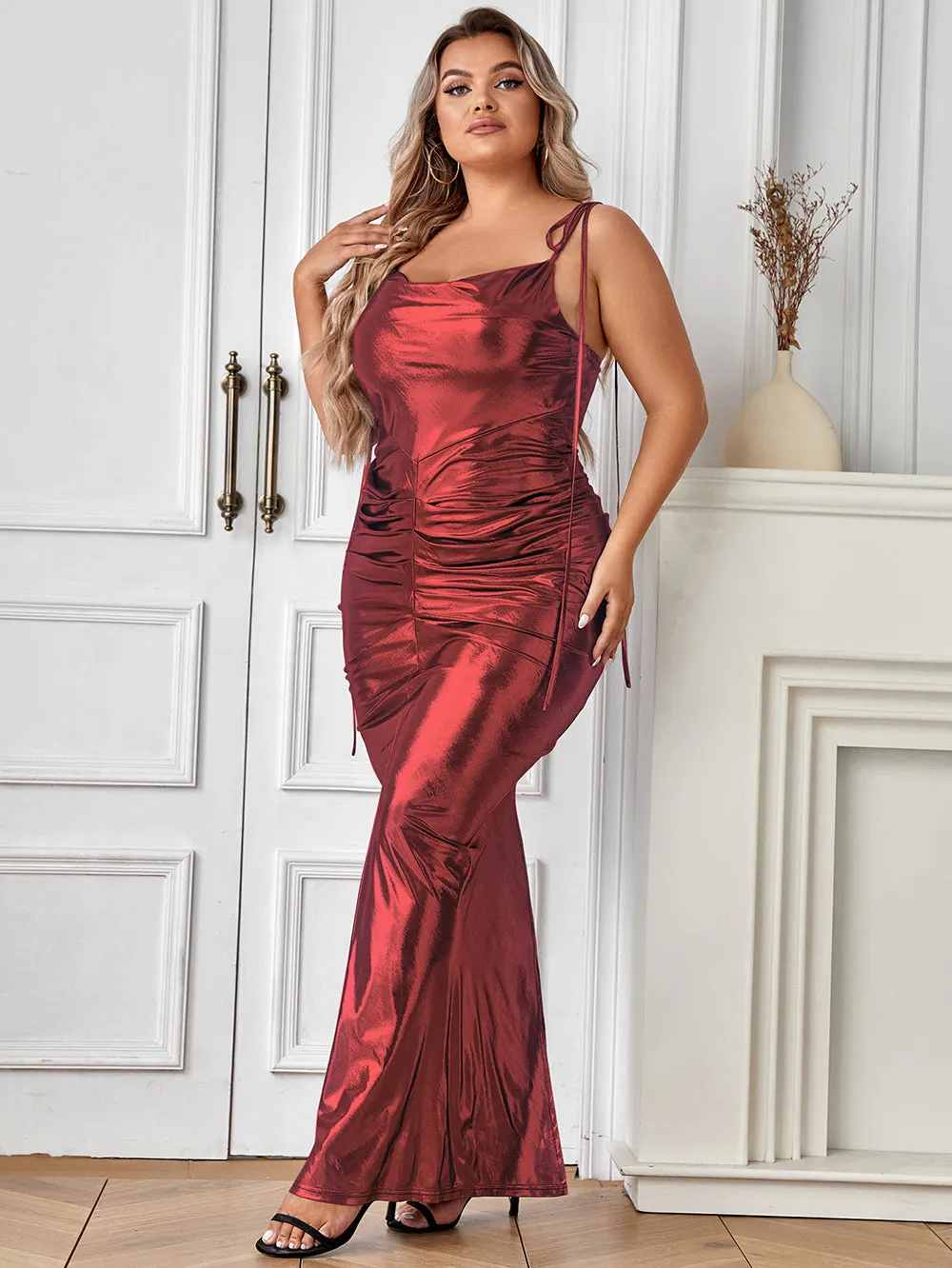Strappy Sleeveless Wrinkled Maxi Bodycon Dress HB0244
