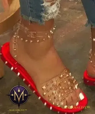 Studded transparent ankle buckle buckle beach sandals