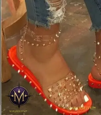 Studded transparent ankle buckle buckle beach sandals