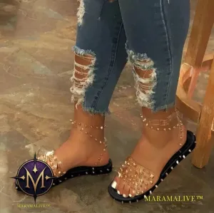 Studded transparent ankle buckle buckle beach sandals
