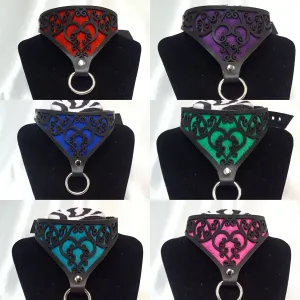 The Leather Heart Collar and cuffs- Made to Order- Choose your Color