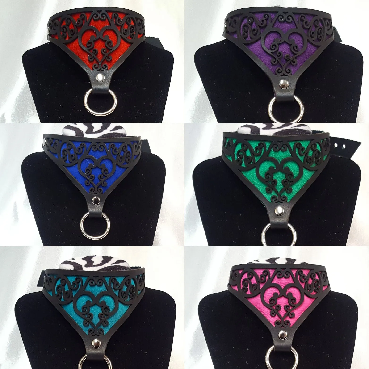 The Leather Heart Collar and cuffs- Made to Order- Choose your Color