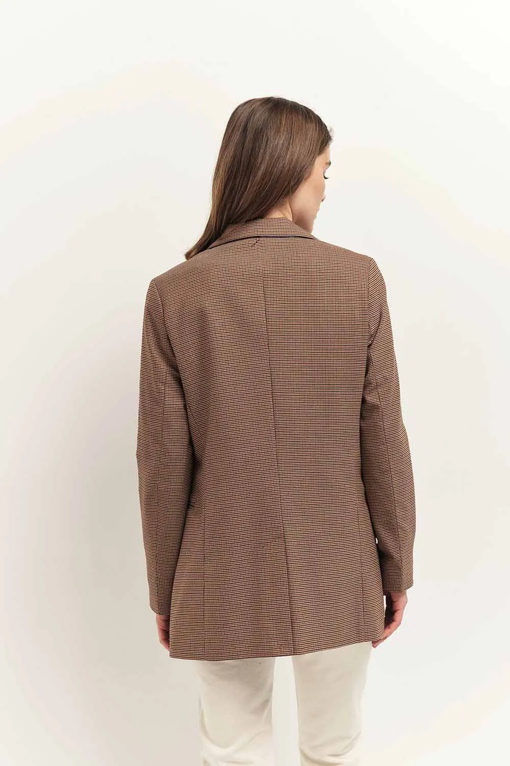 VALERIA - Veste de costume acajou à motif pied-de-poule
