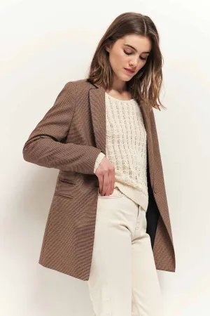 VALERIA - Veste de costume acajou à motif pied-de-poule