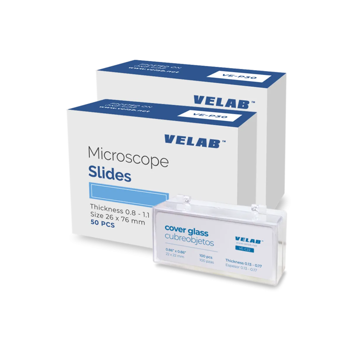 VELAB 100 pcs VE-P30 Microscope Slides Single Frosted& 100 pcs VE-C22 (22X22 mm)